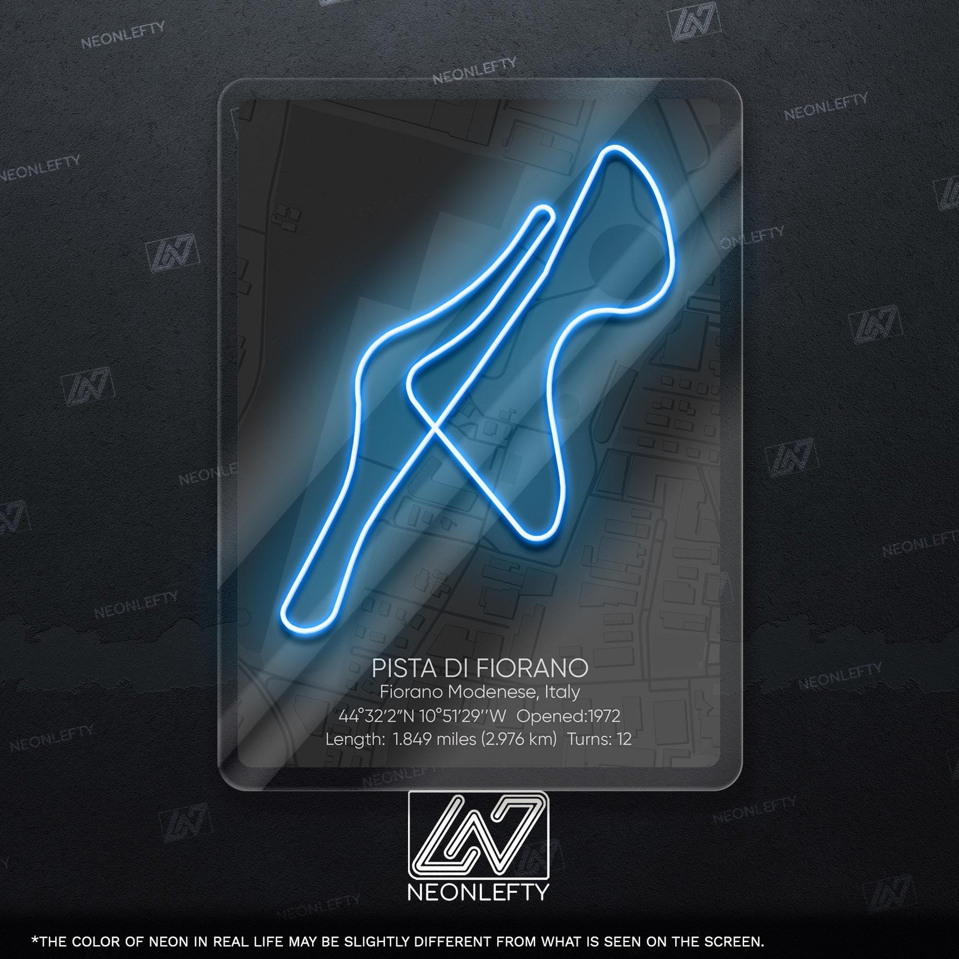 Fiorano Circuit Neon Sign - Iconic Ferrari test track wall art from Italy, perfect for garage, man cave, motorsport room, racing enthusiast