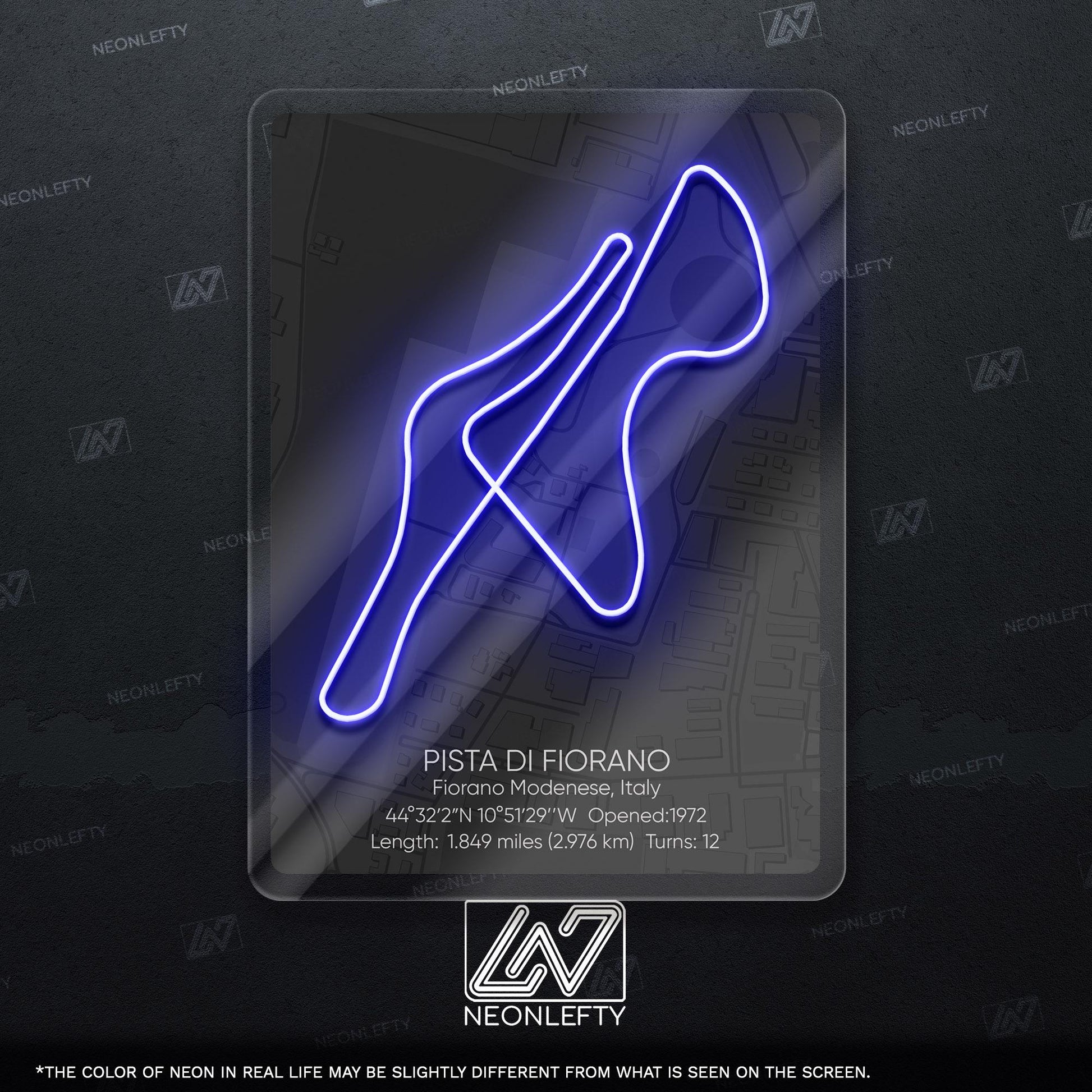 Fiorano Circuit Neon Sign - Iconic Ferrari test track wall art from Italy, perfect for garage, man cave, motorsport room, racing enthusiast