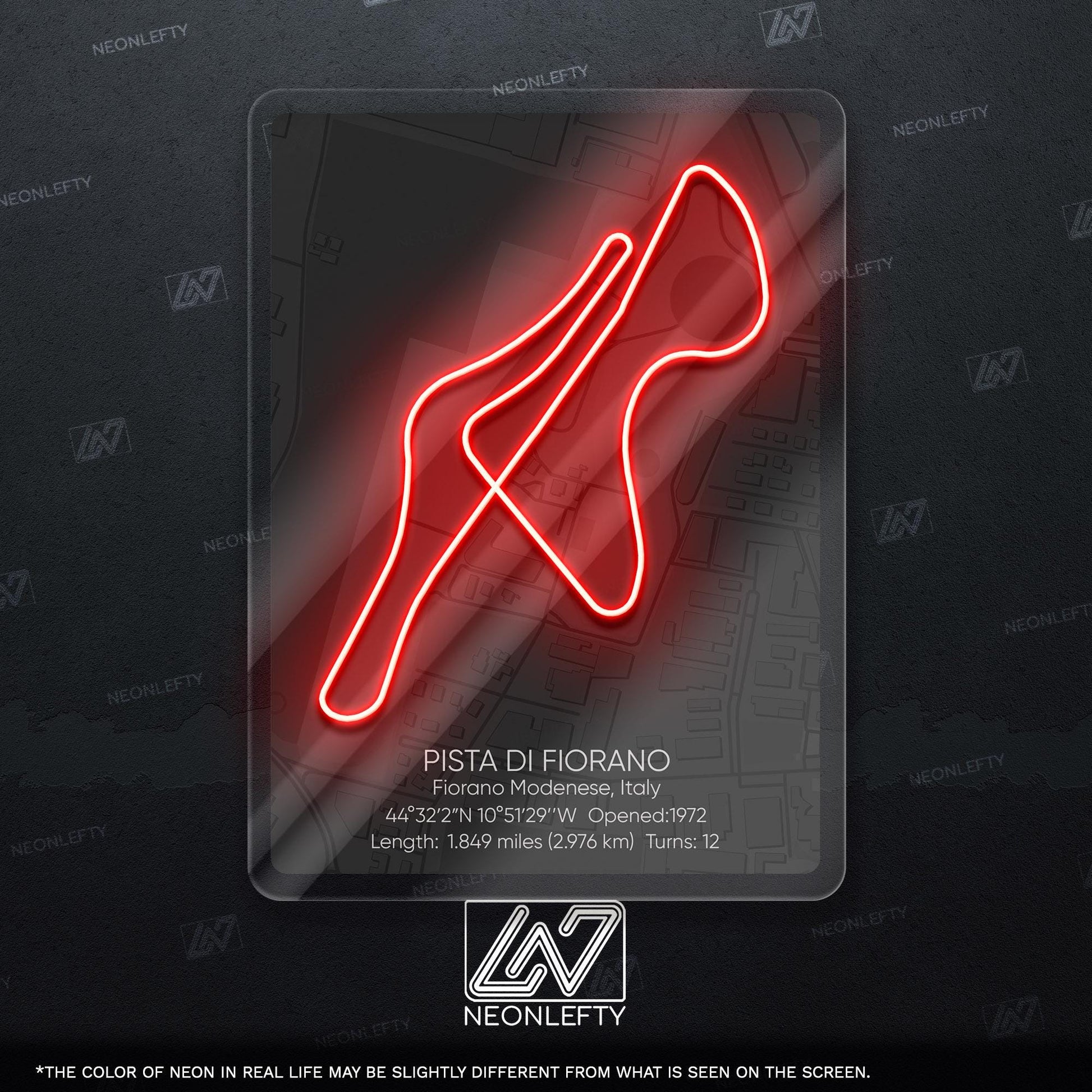 Fiorano Circuit Neon Sign - Iconic Ferrari test track wall art from Italy, perfect for garage, man cave, motorsport room, racing enthusiast