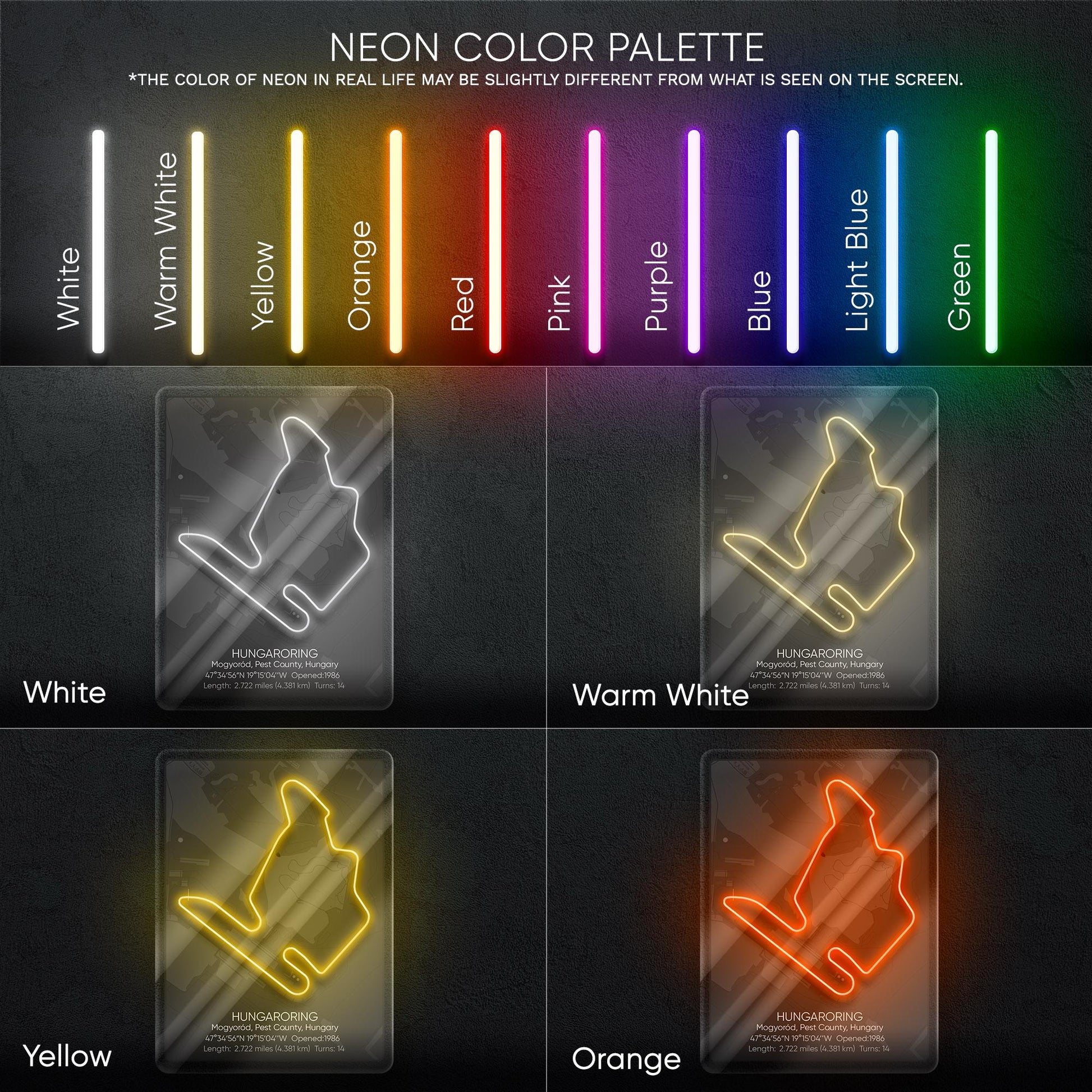 Hungaroring Neon Sign - Legendary Hungarian Formula 1 circuit art for racing fans, perfect for garage, man cave, office or motorsport room