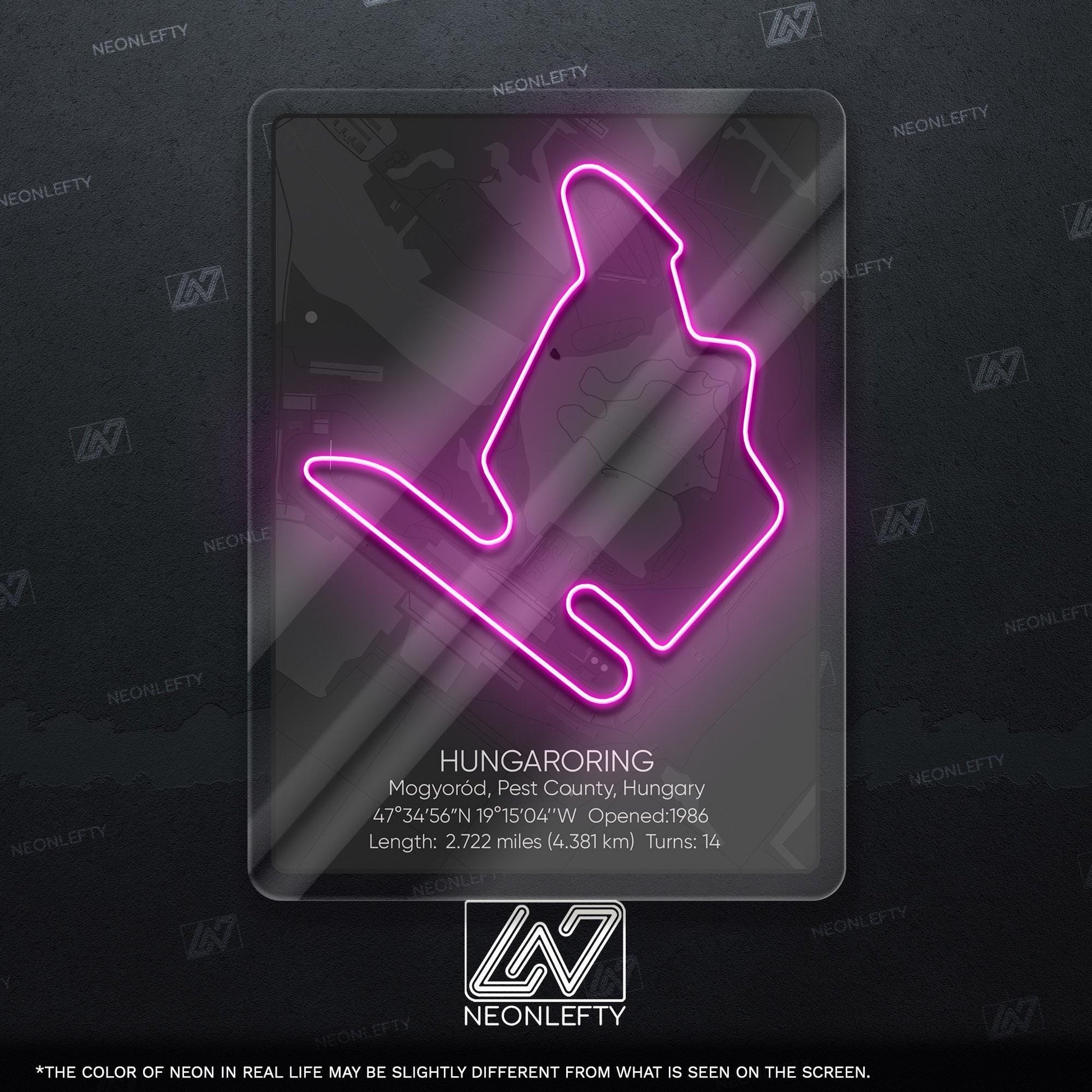 Hungaroring Neon Sign - Legendary Hungarian Formula 1 circuit art for racing fans, perfect for garage, man cave, office or motorsport room