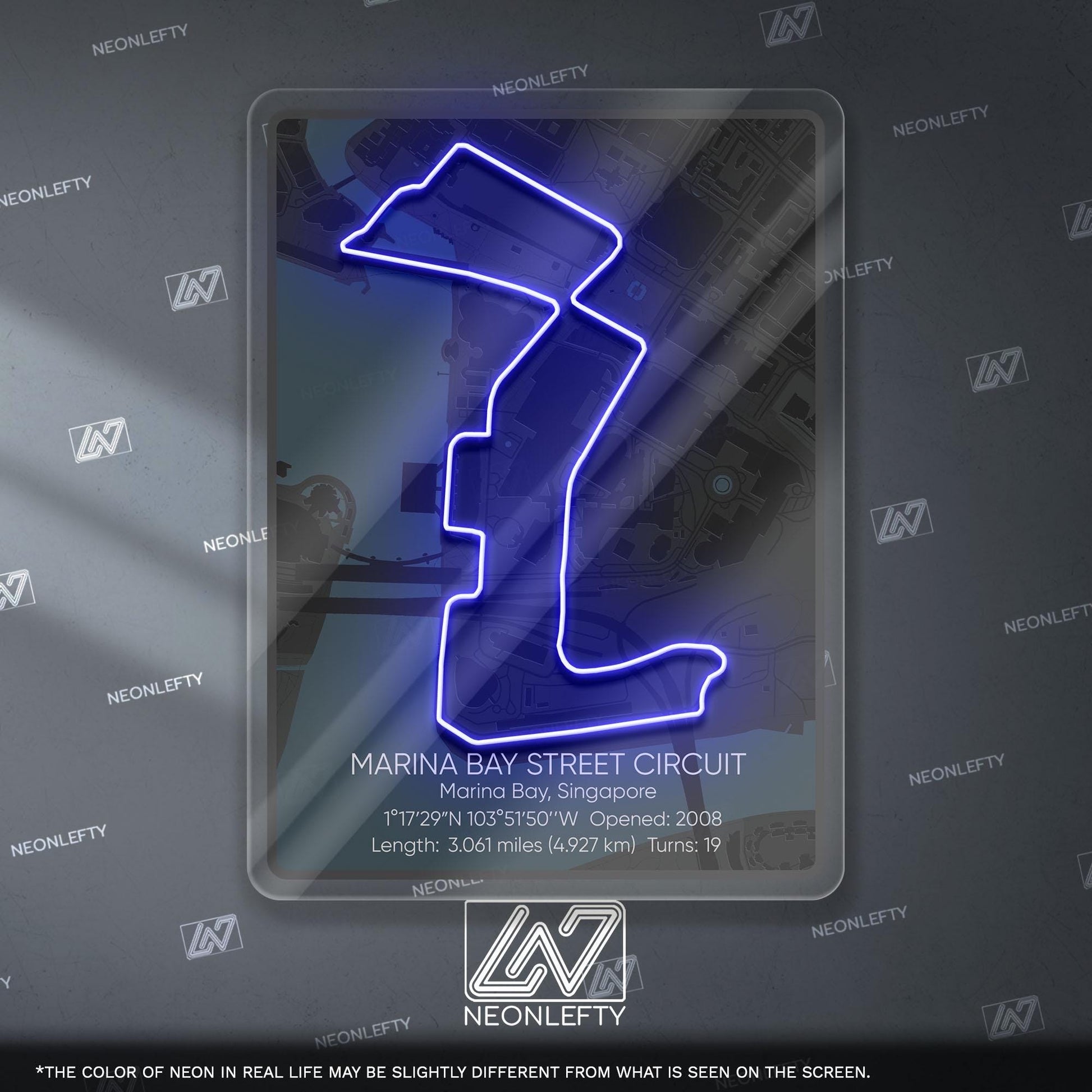 Singapore Circuit Neon Sign - Iconic Formula 1 race track wall art, perfect for motorsport lovers, garage, man cave, racing-themed interior