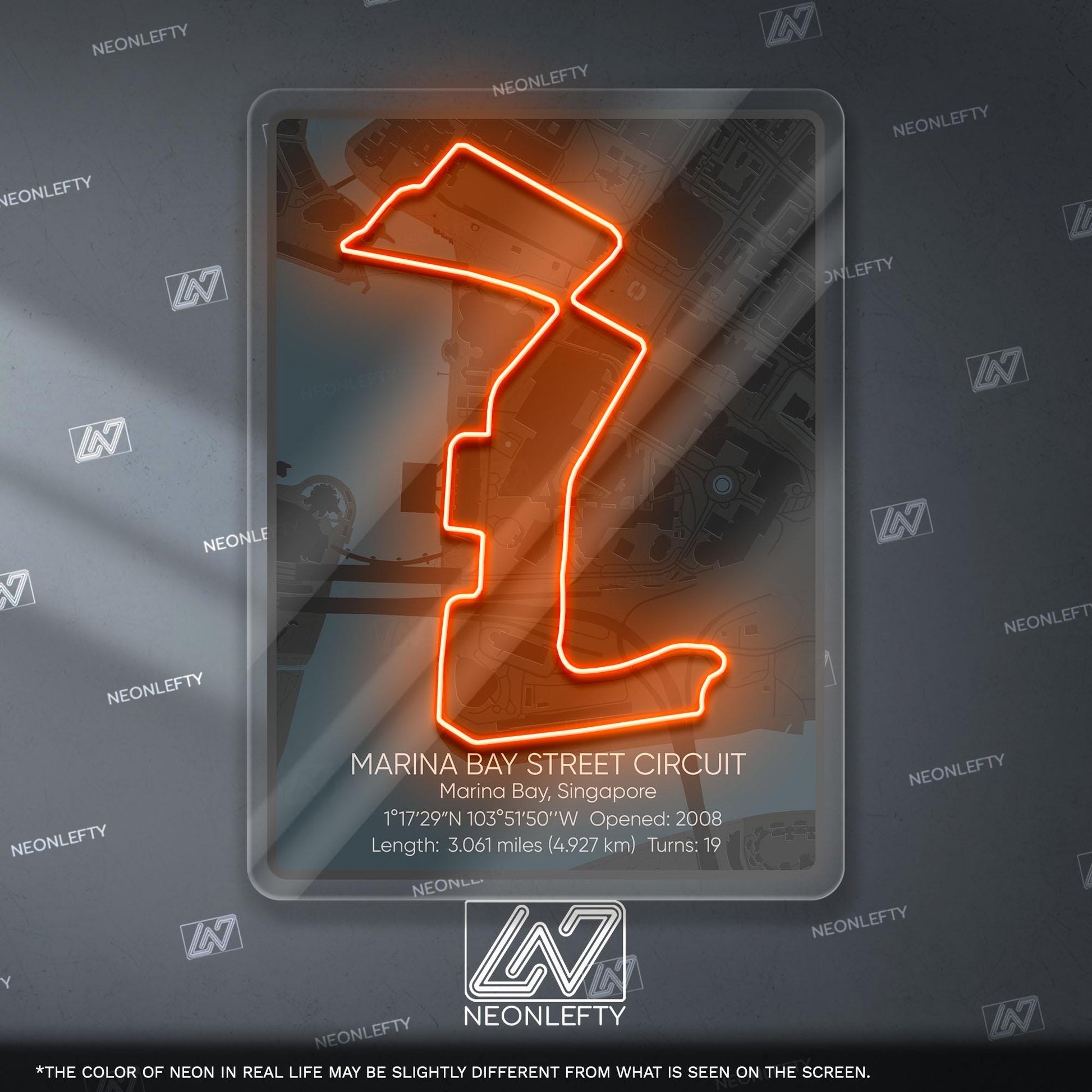 Singapore Circuit Neon Sign - Iconic Formula 1 race track wall art, perfect for motorsport lovers, garage, man cave, racing-themed interior