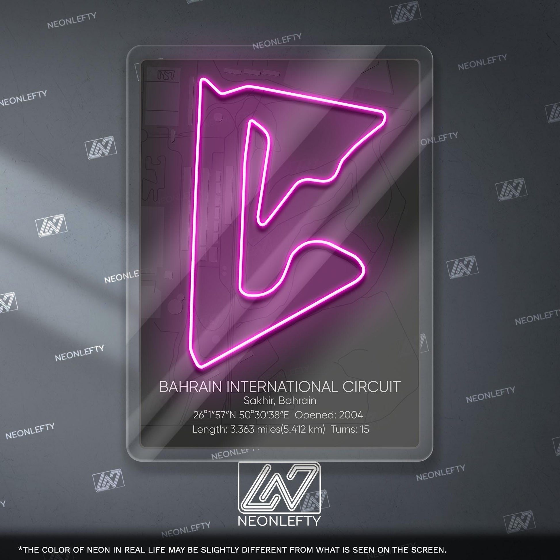 Bahrain Circuit Neon Sign - Modern Formula 1 track wall art inspired by the Grand Prix, perfect for garage, man cave or racing space