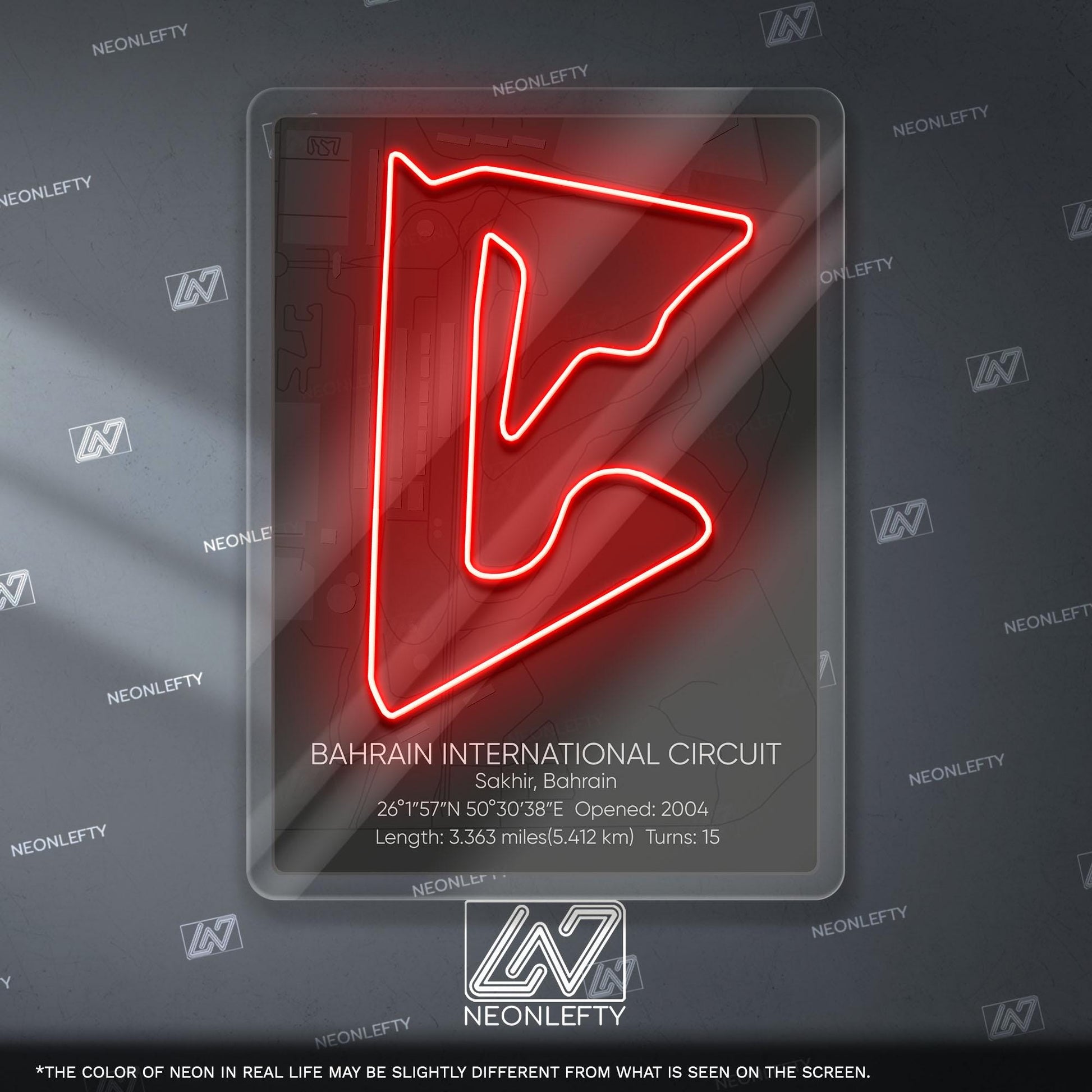 Bahrain Circuit Neon Sign - Modern Formula 1 track wall art inspired by the Grand Prix, perfect for garage, man cave or racing space