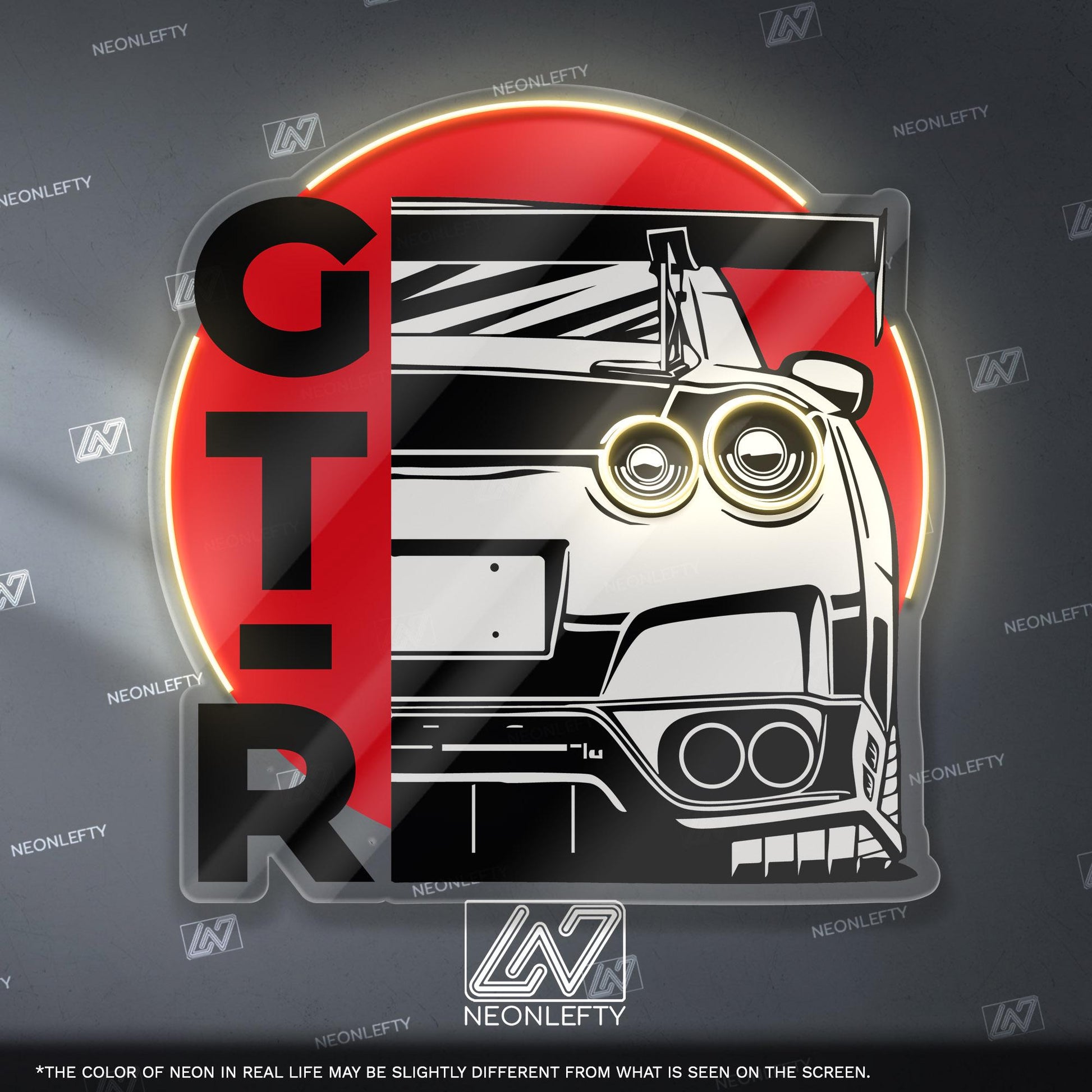 Nissan GT-R Neon Sign - JDM wall art featuring rear view of iconic supercar, perfect for garage, man cave, tuner studio or car lover space