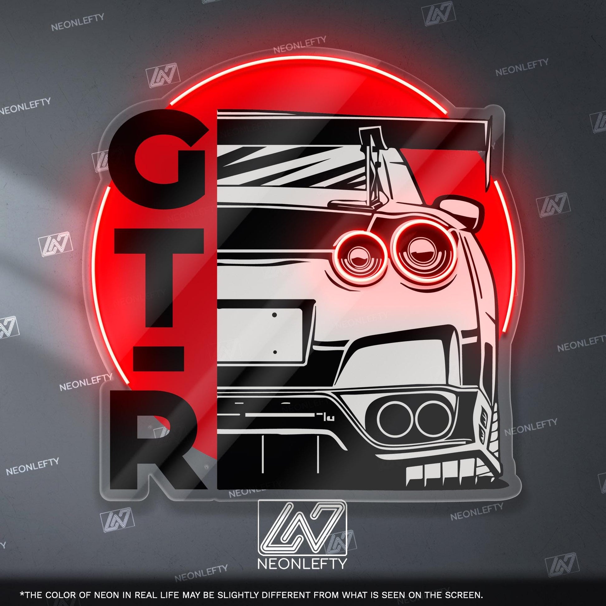 Nissan GT-R Neon Sign - JDM wall art featuring rear view of iconic supercar, perfect for garage, man cave, tuner studio or car lover space