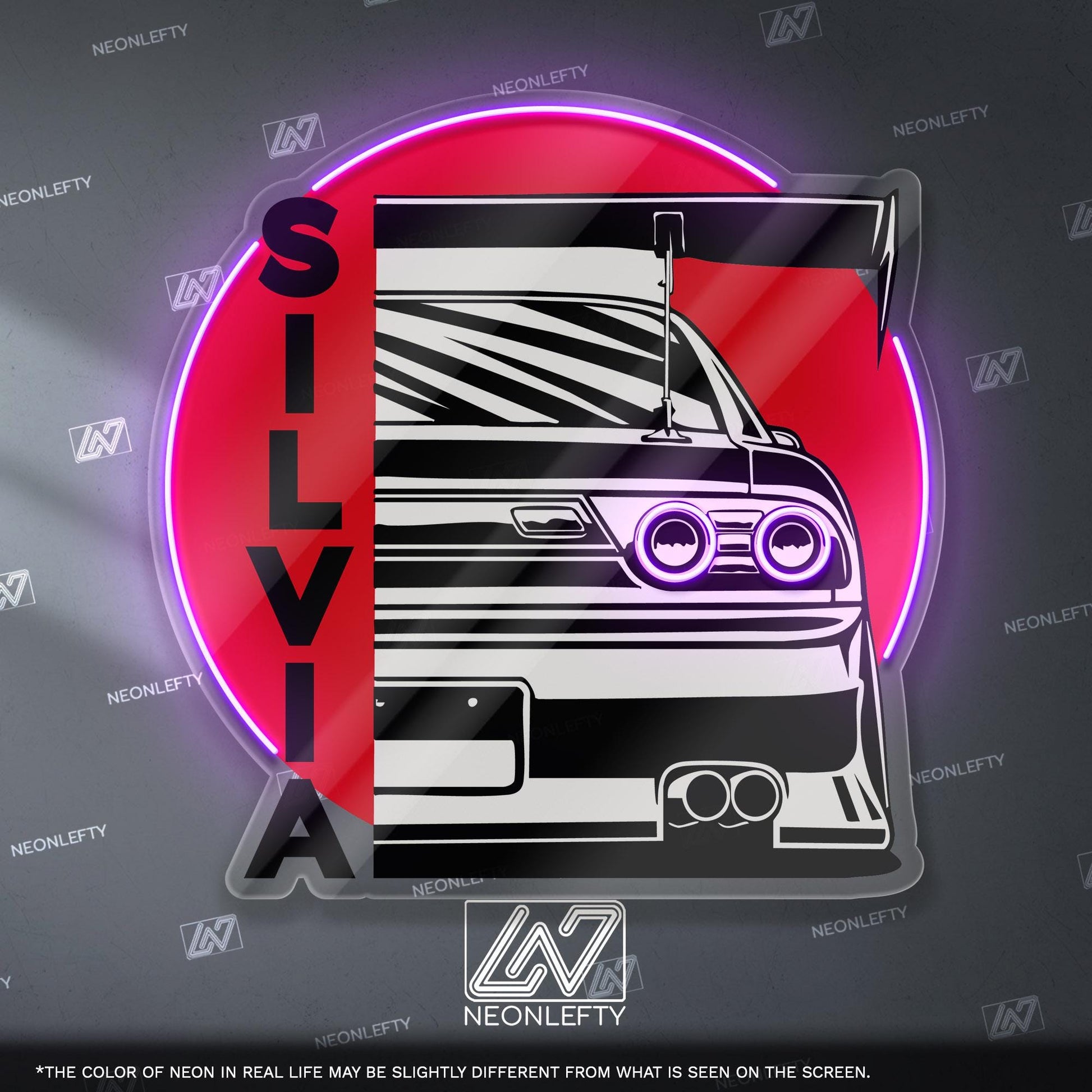 Nissan Silvia Neon Sign - JDM rear view wall art of iconic drift car, perfect for garage, man cave, tuner studio or Japanese street car fan