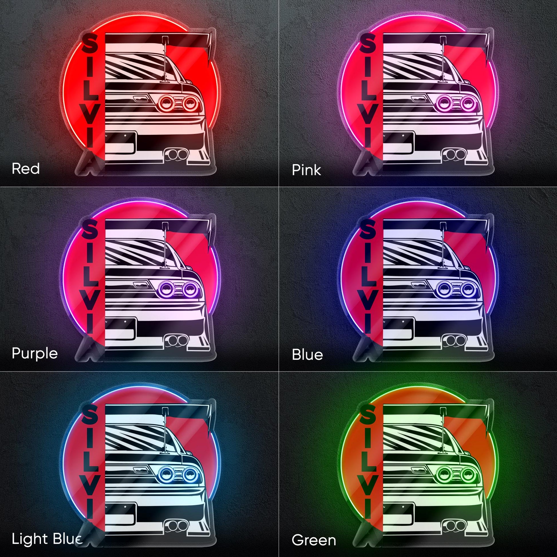 Nissan Silvia Neon Sign - JDM rear view wall art of iconic drift car, perfect for garage, man cave, tuner studio or Japanese street car fan