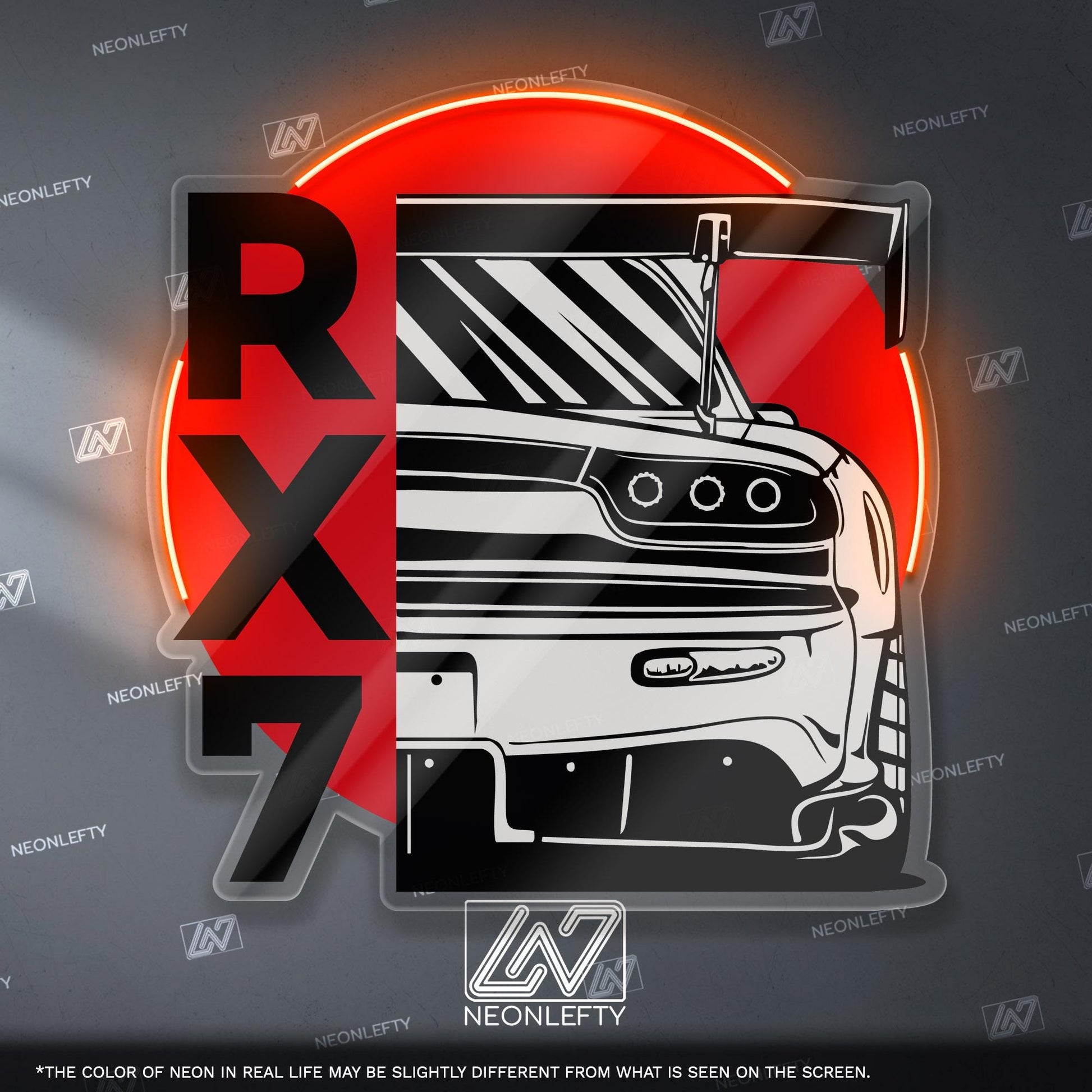Mazda RX7 Neon Sign - Rear view JDM wall art of the legendary RX-7, perfect for garage, man cave, tuner studio or rotary engine enthusiast