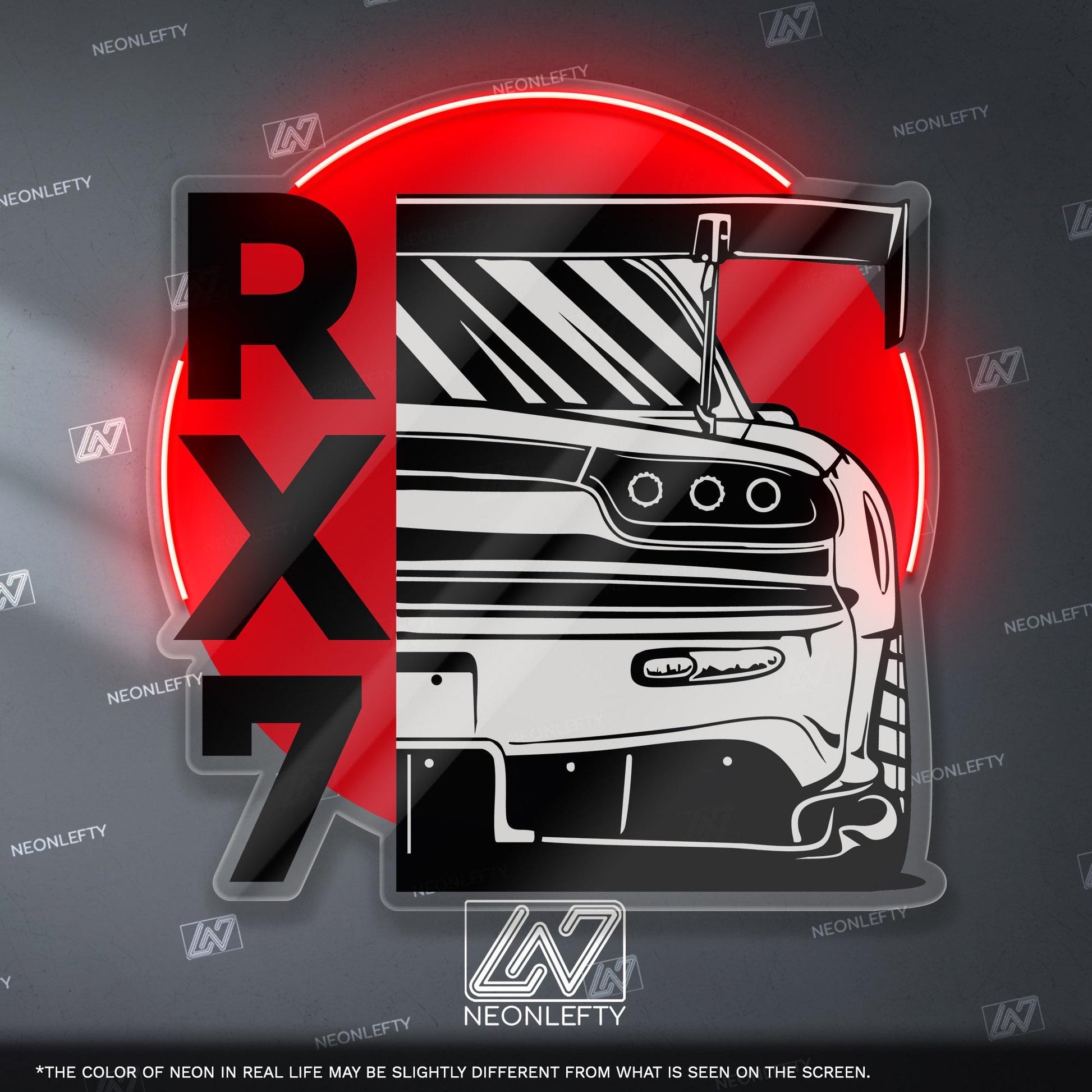 Mazda RX7 Neon Sign - Rear view JDM wall art of the legendary RX-7, perfect for garage, man cave, tuner studio or rotary engine enthusiast