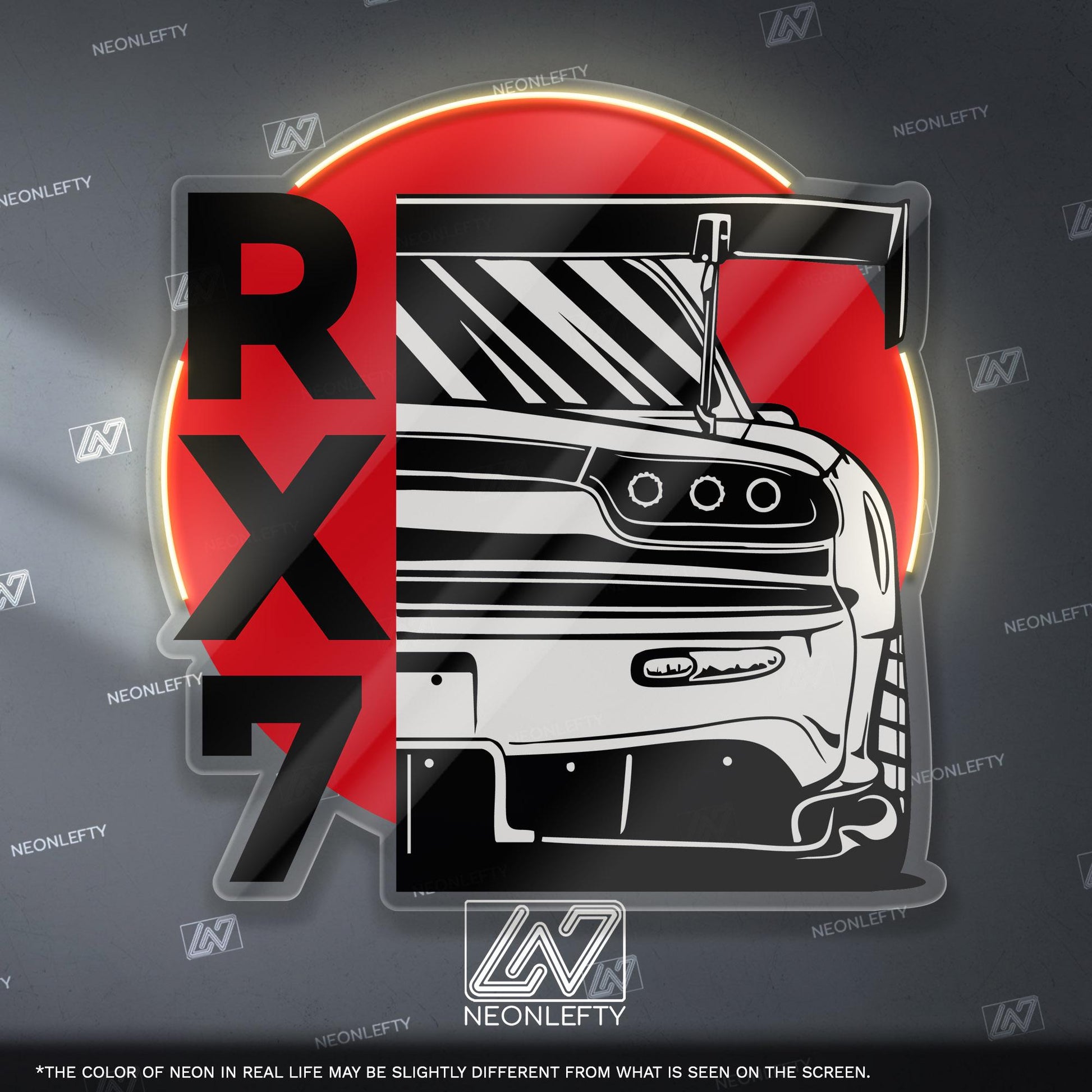 Mazda RX7 Neon Sign - Rear view JDM wall art of the legendary RX-7, perfect for garage, man cave, tuner studio or rotary engine enthusiast
