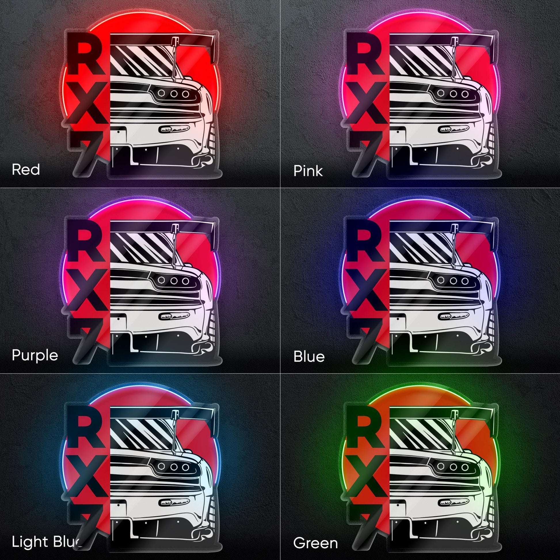 Mazda RX7 Neon Sign - Rear view JDM wall art of the legendary RX-7, perfect for garage, man cave, tuner studio or rotary engine enthusiast