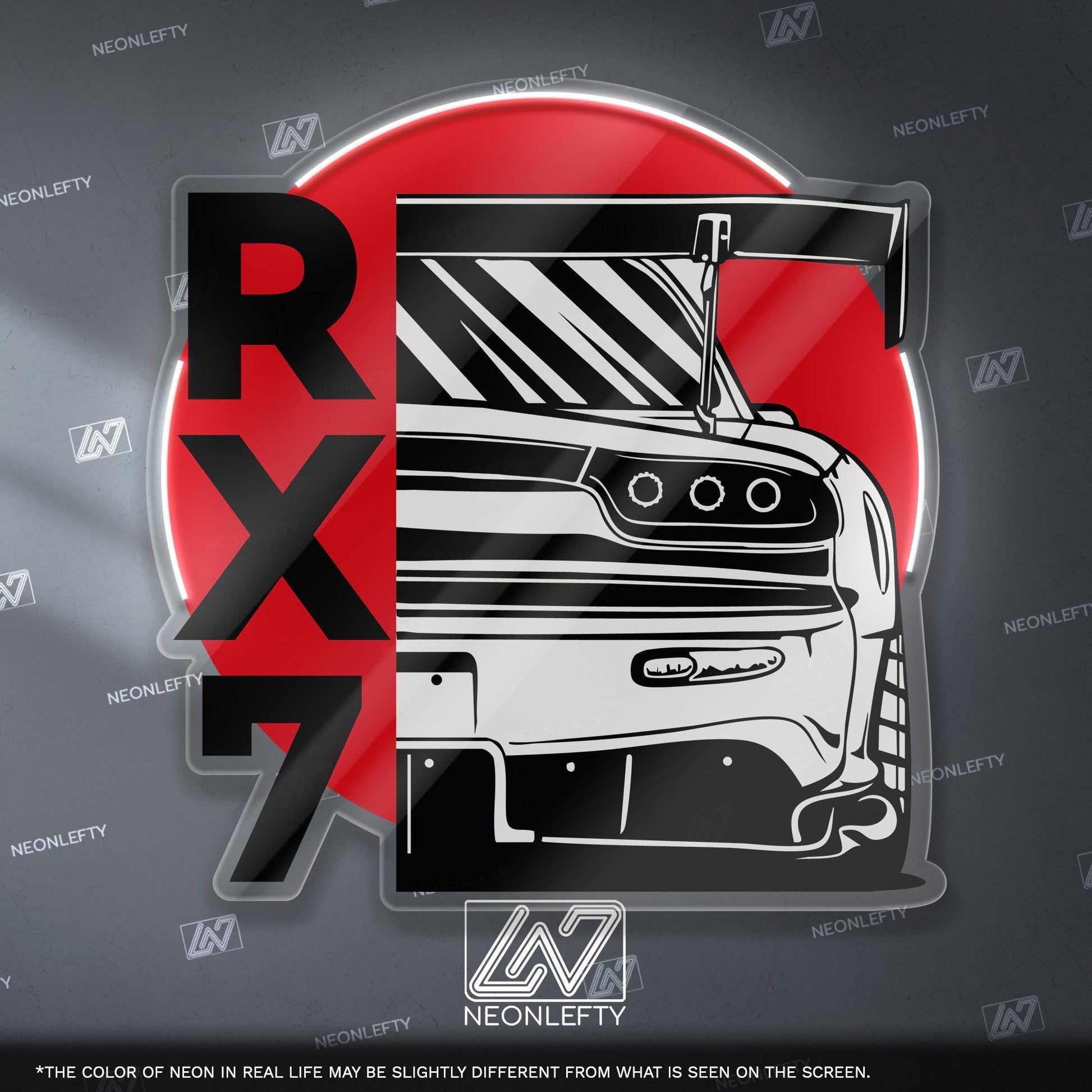 Mazda RX7 Neon Sign - Rear view JDM wall art of the legendary RX-7, perfect for garage, man cave, tuner studio or rotary engine enthusiast