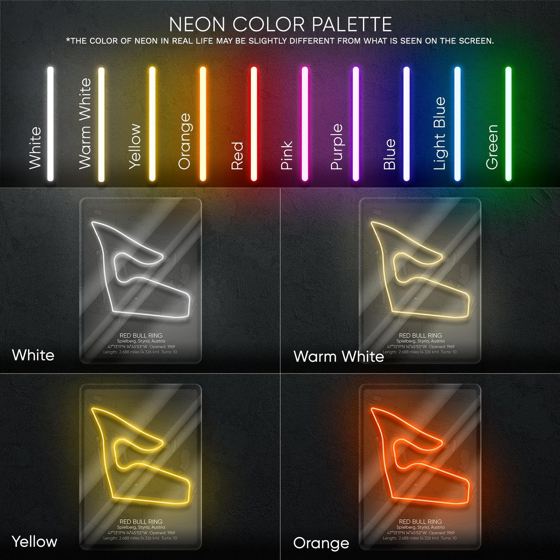 Red Bull Ring Neon Sign - Legendary Austrian Formula 1 circuit wall art, perfect for garage, man cave, gaming room or motorsport interior