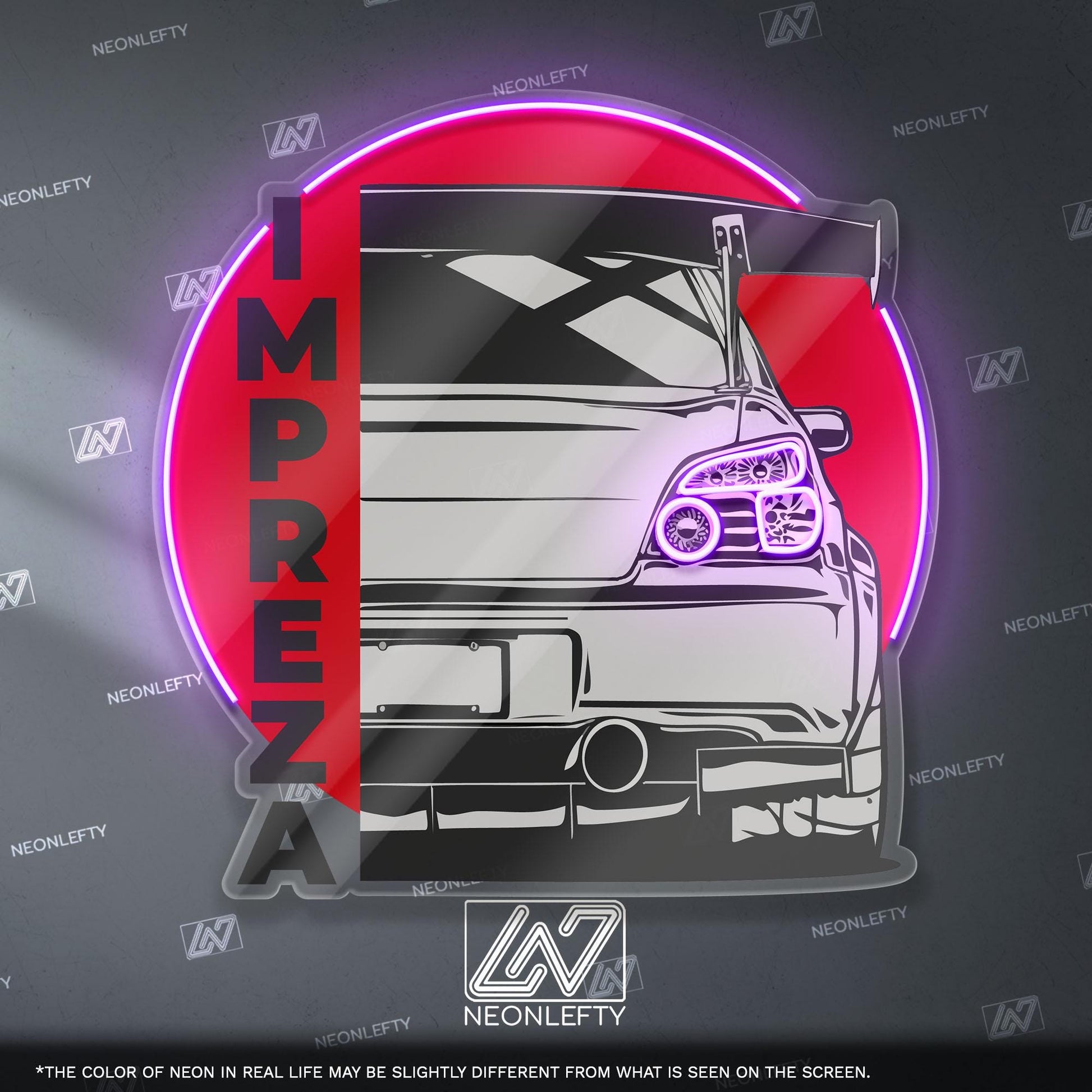 Subaru Impreza Neon Sign - Iconic rally-bred JDM rear view wall art, perfect for garage, man cave, street and track car enthusiast