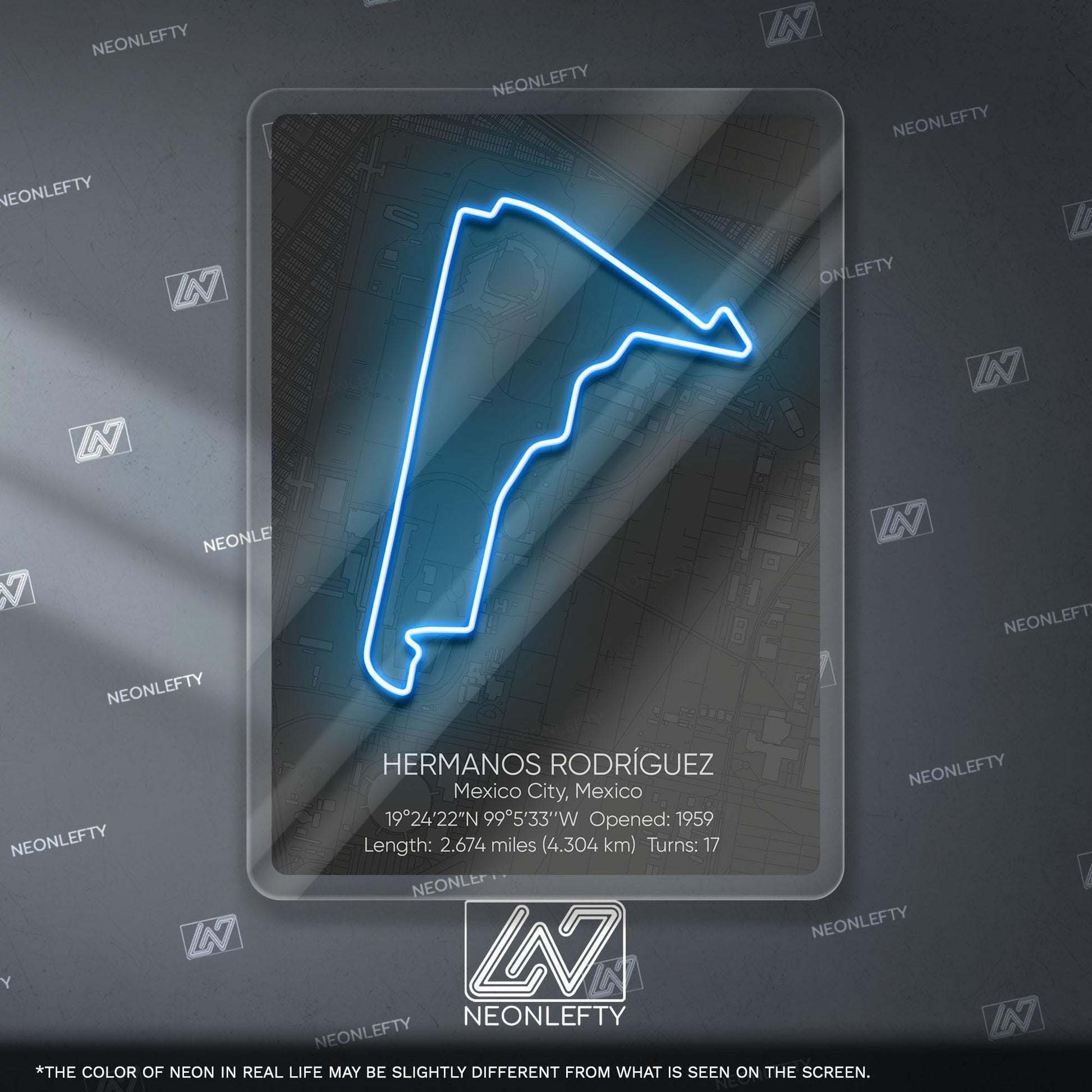 Hermanos Rodríguez Neon Sign - Iconic Mexican Formula 1 circuit wall art, perfect for garage, man cave, motorsport room or racing enthusiast