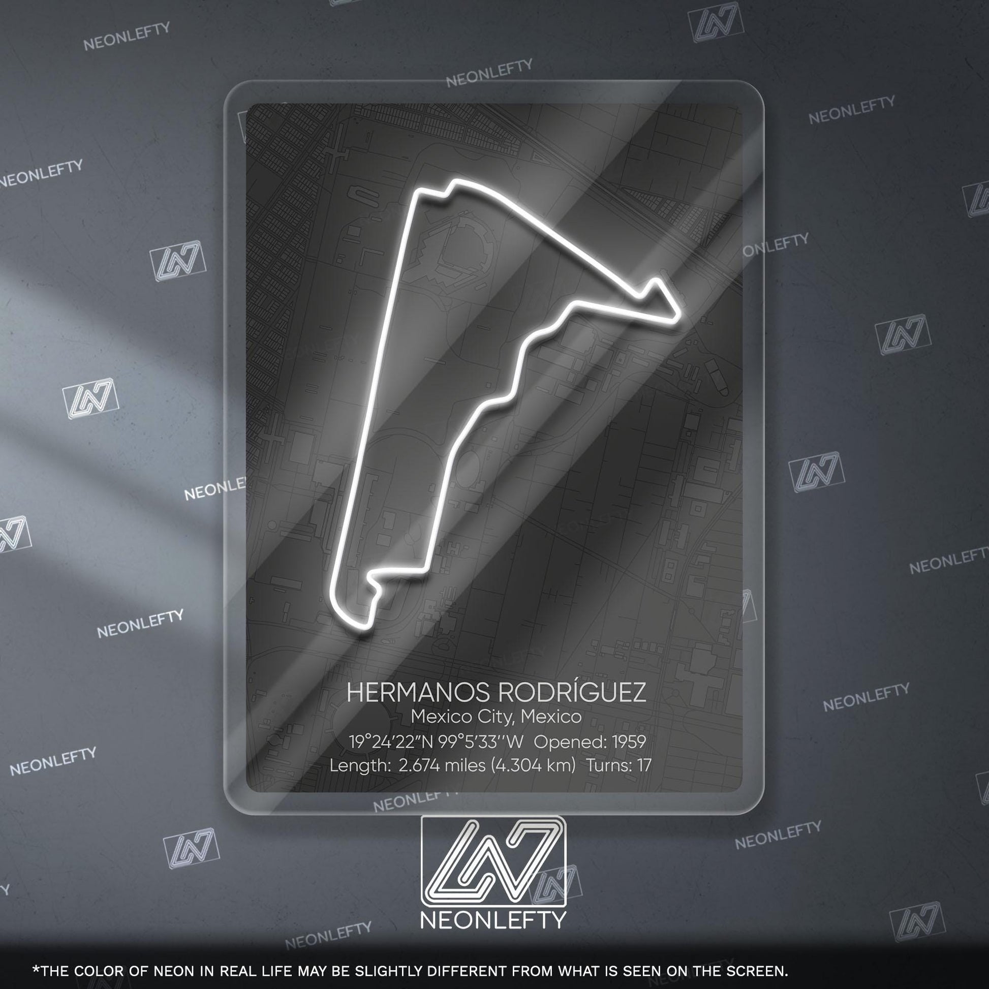 Hermanos Rodríguez Neon Sign - Iconic Mexican Formula 1 circuit wall art, perfect for garage, man cave, motorsport room or racing enthusiast