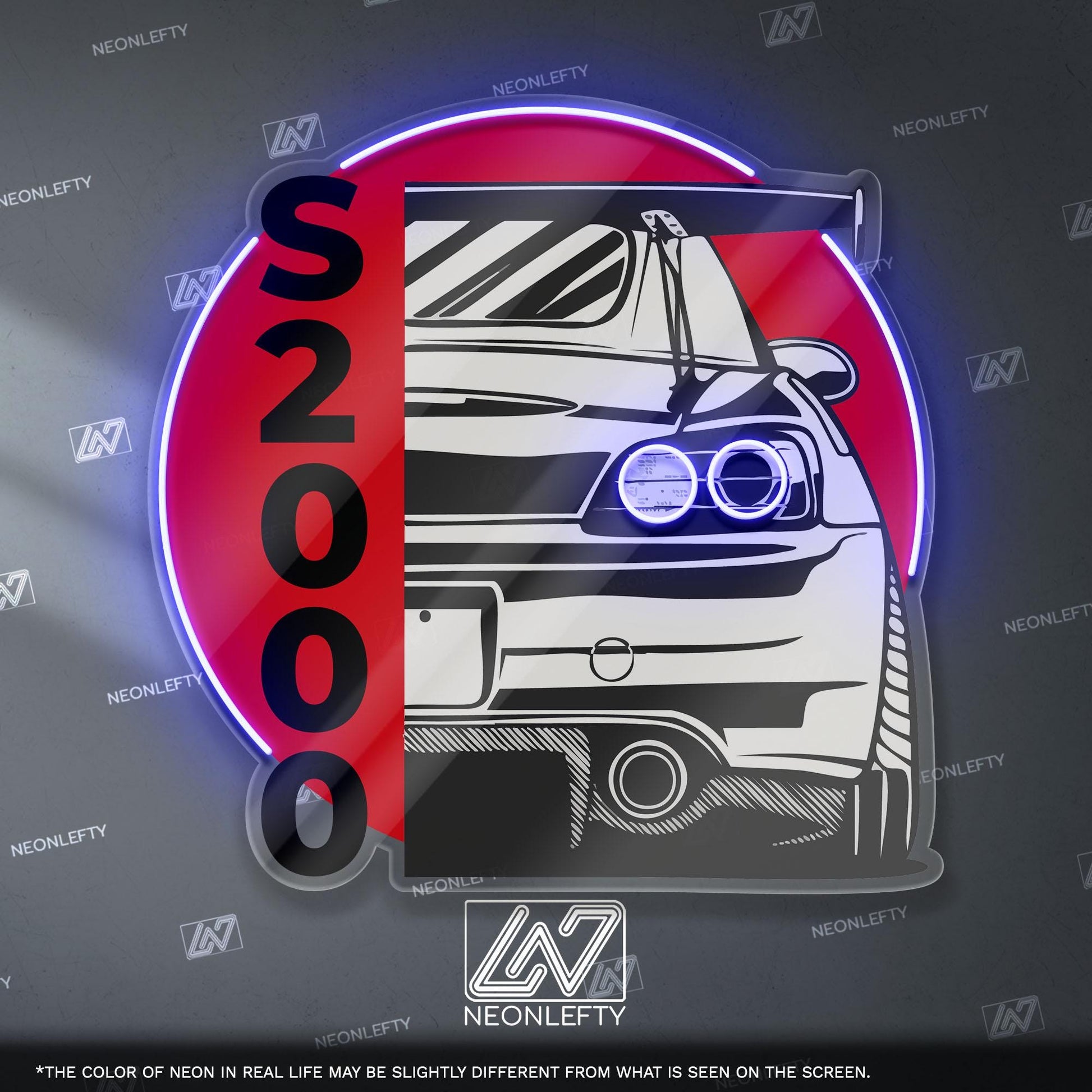 Honda S2000 Neon Sign - Rear car wall art of legendary JDM roadster, perfect for garage, man cave, tuner setup,driving enthusiast collection