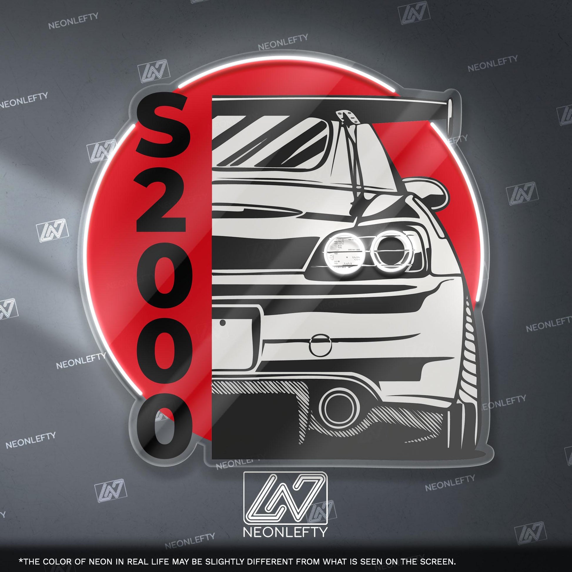 Honda S2000 Neon Sign - Rear car wall art of legendary JDM roadster, perfect for garage, man cave, tuner setup,driving enthusiast collection