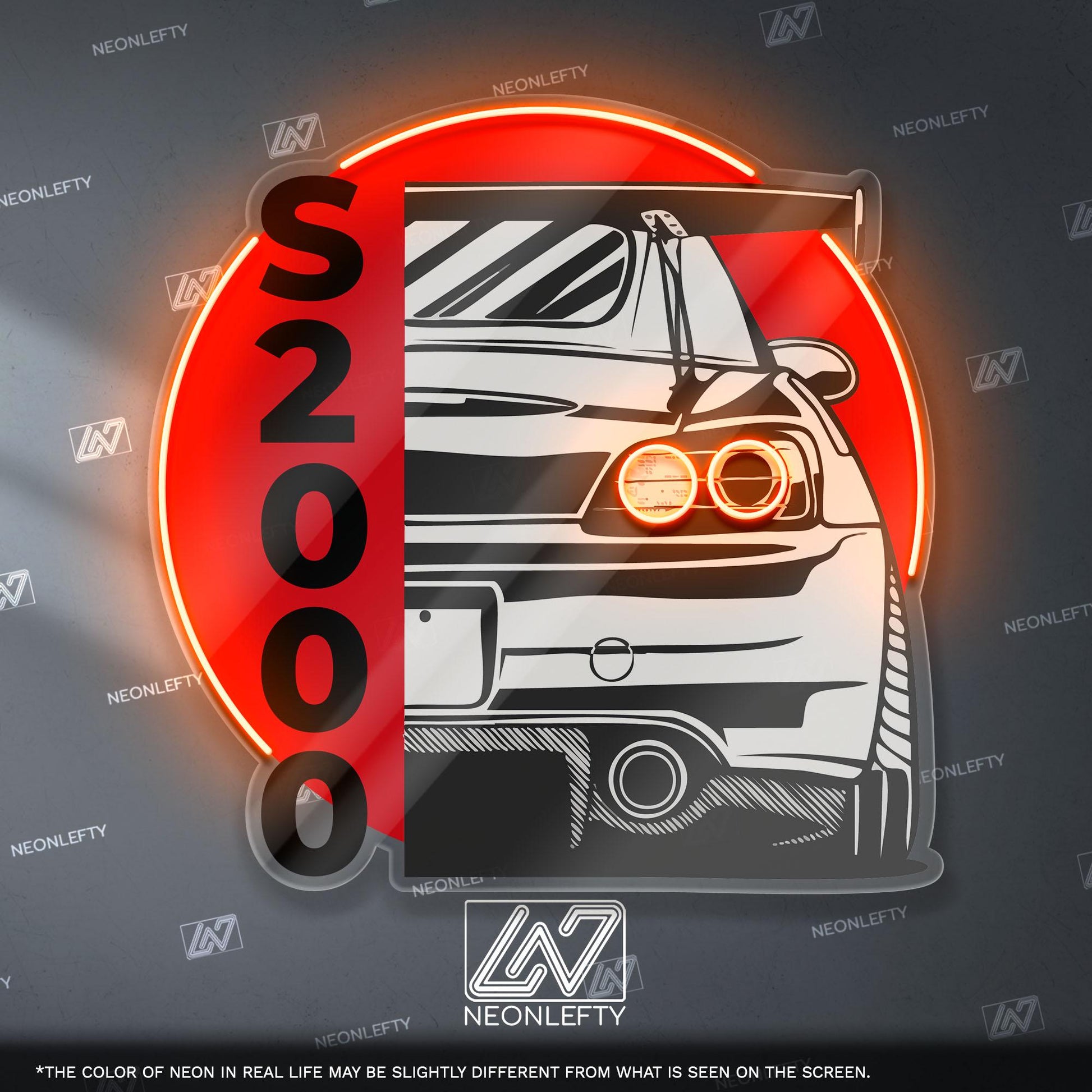 Honda S2000 Neon Sign - Rear car wall art of legendary JDM roadster, perfect for garage, man cave, tuner setup,driving enthusiast collection