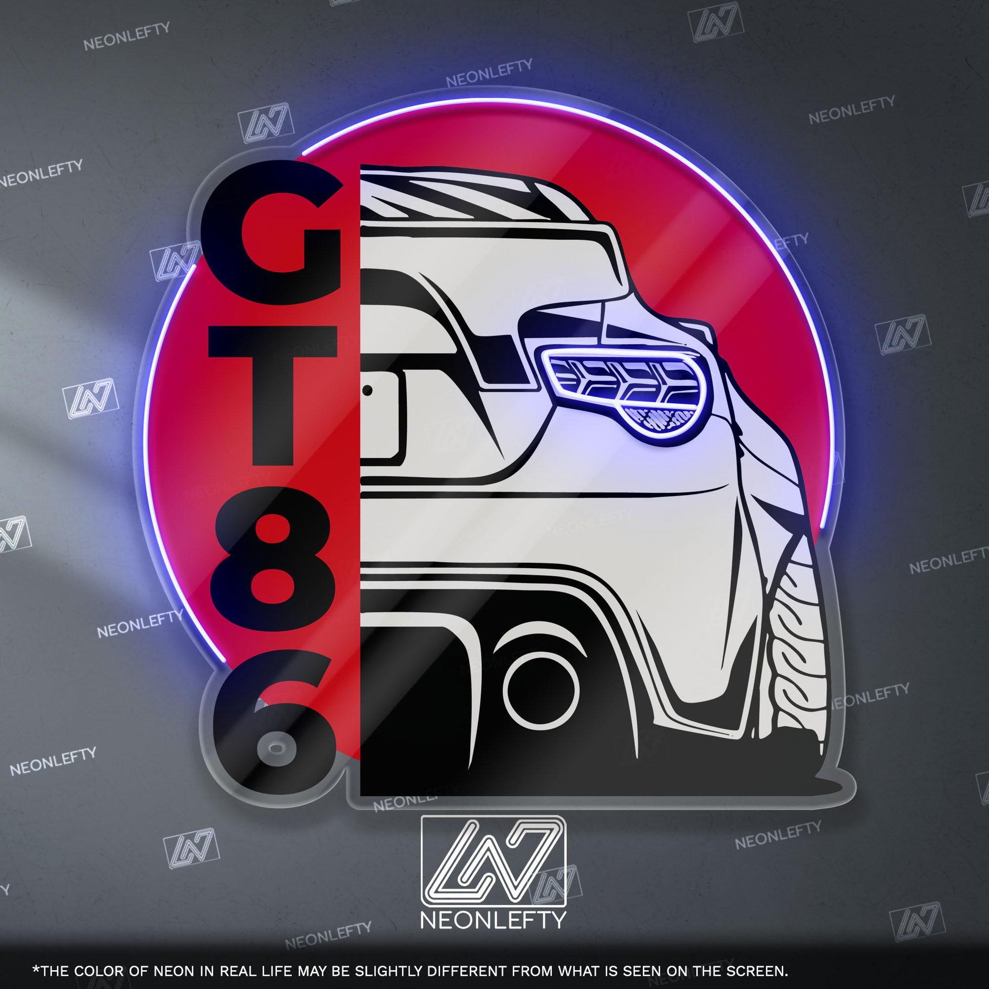 Toyota GT86 Neon Sign - Rear view wall art of iconic JDM coupe, perfect for garage, man cave, tuner setup or drift car enthusiast collection