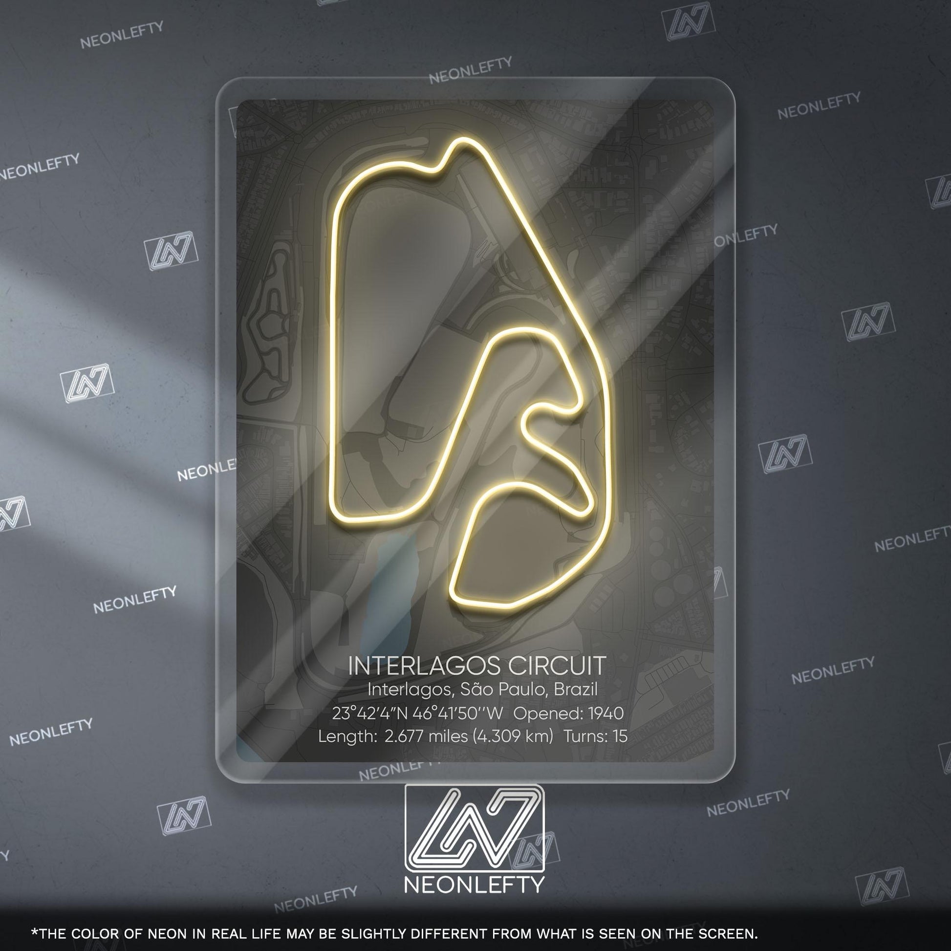 Interlagos Circuit Neon Sign - Iconic Brazilian Formula 1 race track wall art, perfect for garage, man cave, motorsport or racing enthusiast