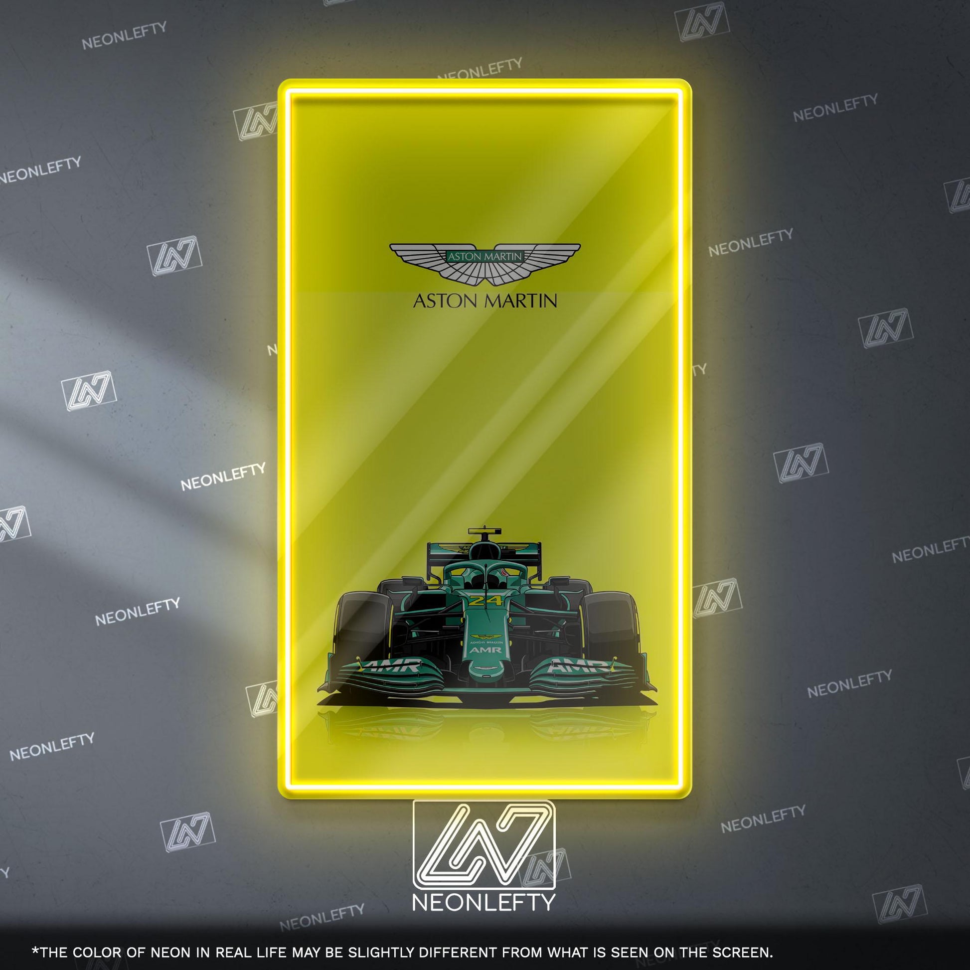Aston Martin F1 Neon Sign - Front view wall art of Aston Martin Formula 1 car, perfect for garage, man cave, office or motorsport decor