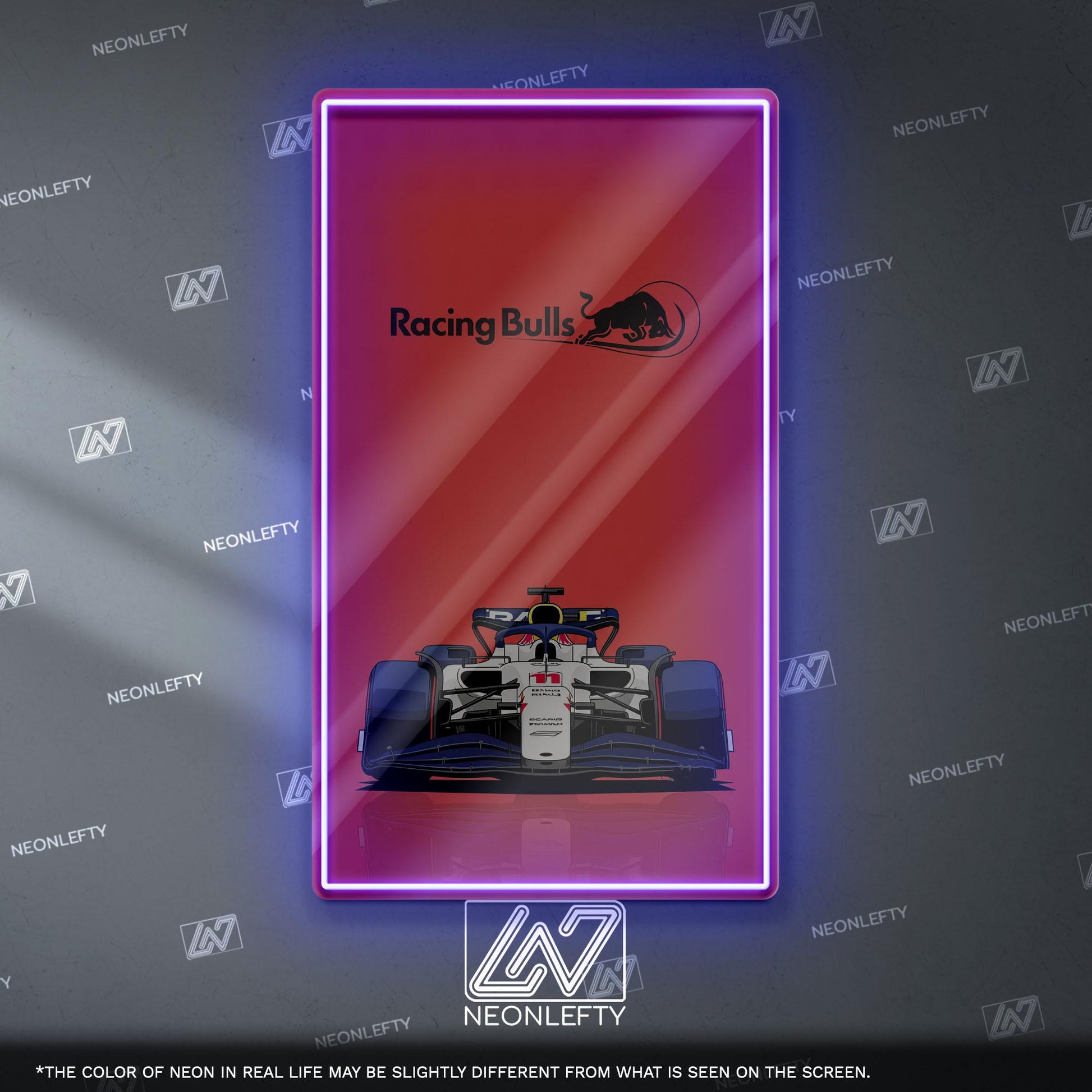 Racing Bulls F1 Neon Sign - Bold front view wall art of Racing Bulls Formula 1 car, perfect for garage, man cave, office or motorsport fan