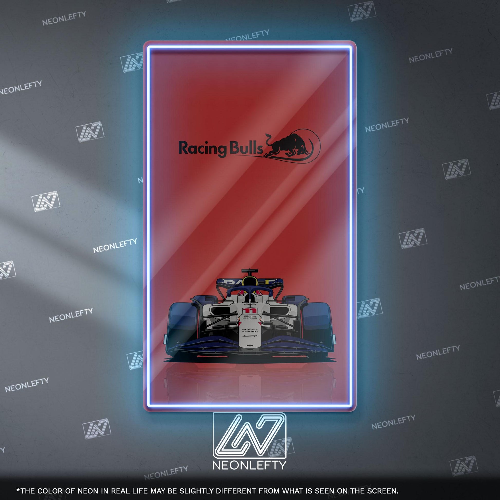 Racing Bulls F1 Neon Sign - Bold front view wall art of Racing Bulls Formula 1 car, perfect for garage, man cave, office or motorsport fan