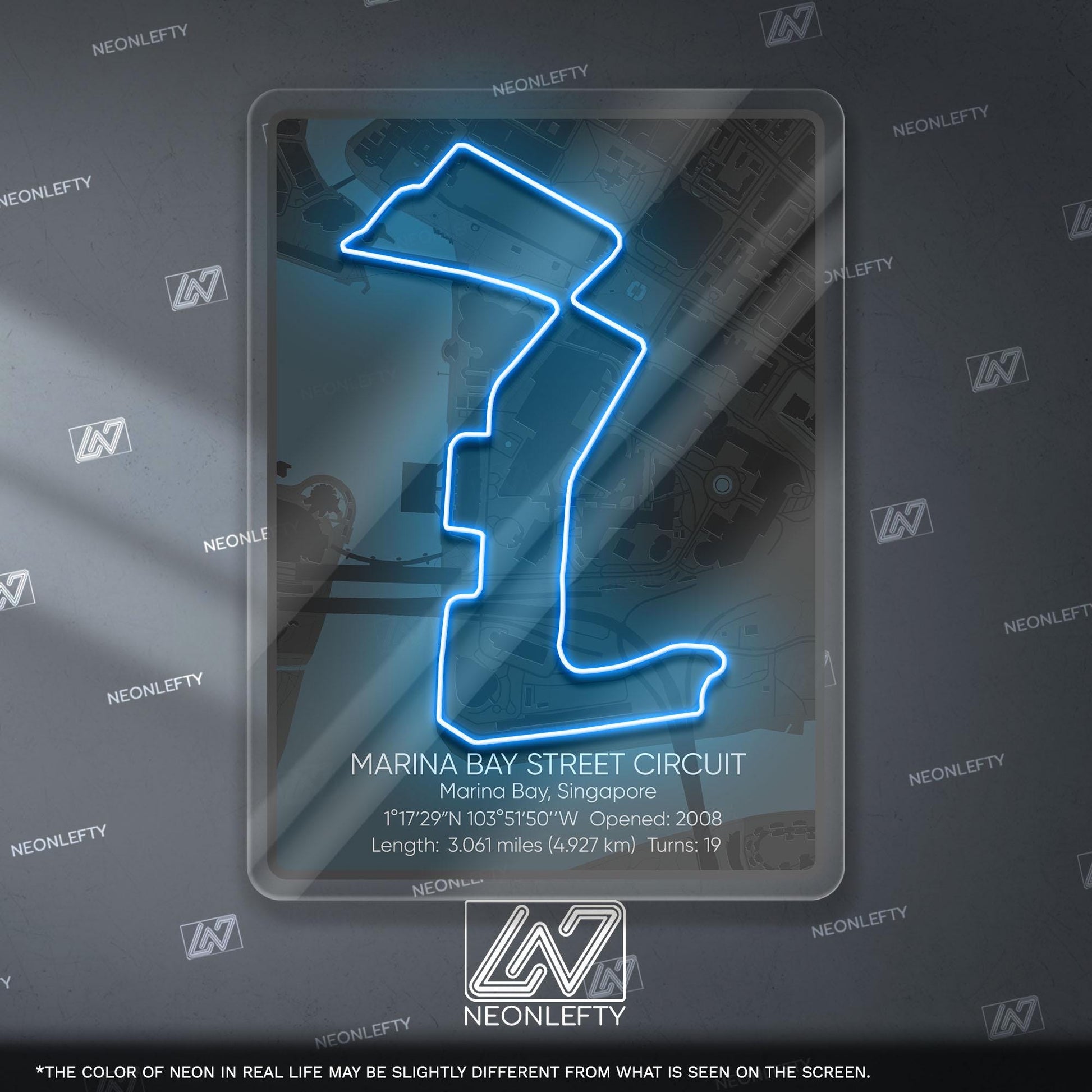 Singapore Circuit Neon Sign - Iconic Formula 1 race track wall art, perfect for motorsport lovers, garage, man cave, racing-themed interior