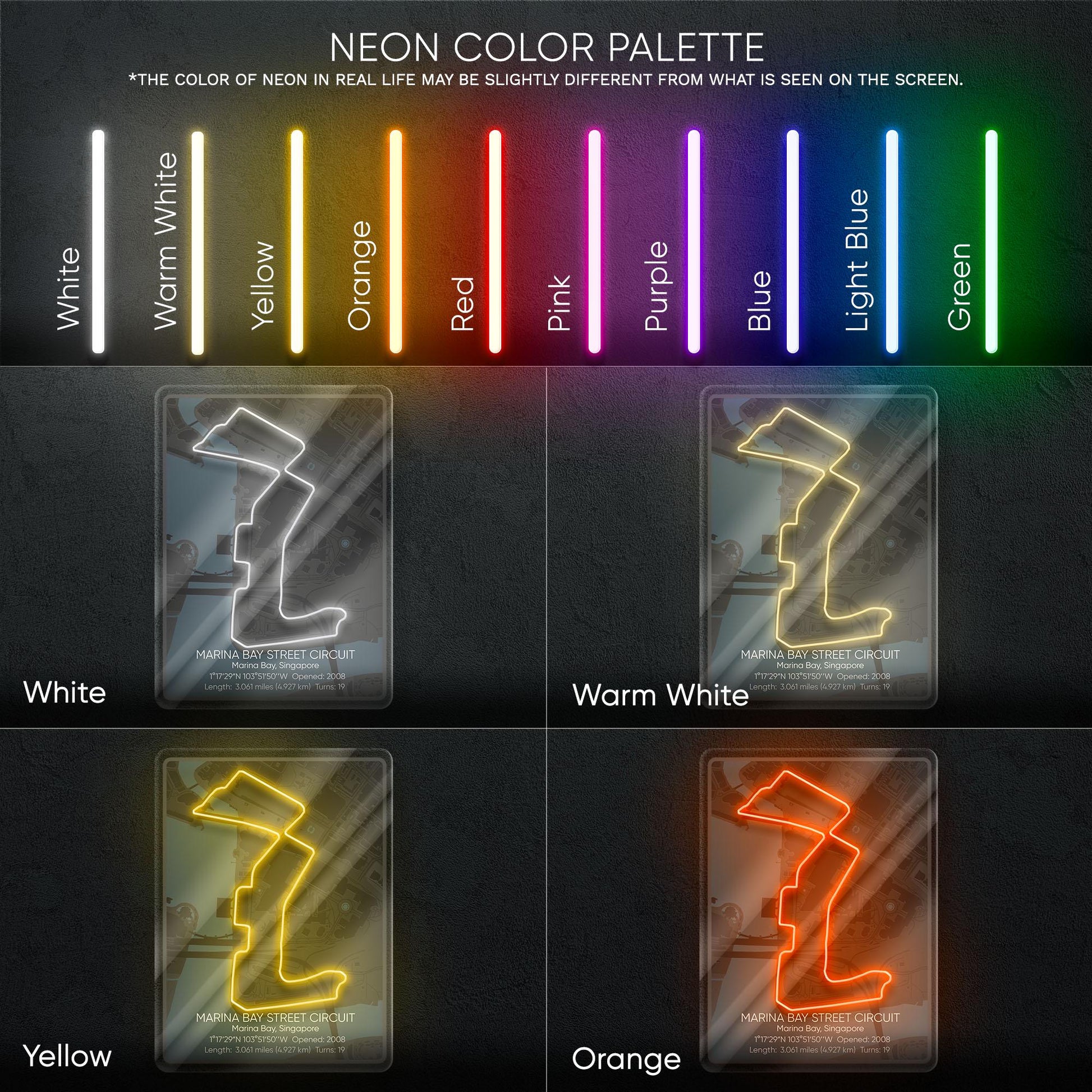 Singapore Circuit Neon Sign - Iconic Formula 1 race track wall art, perfect for motorsport lovers, garage, man cave, racing-themed interior