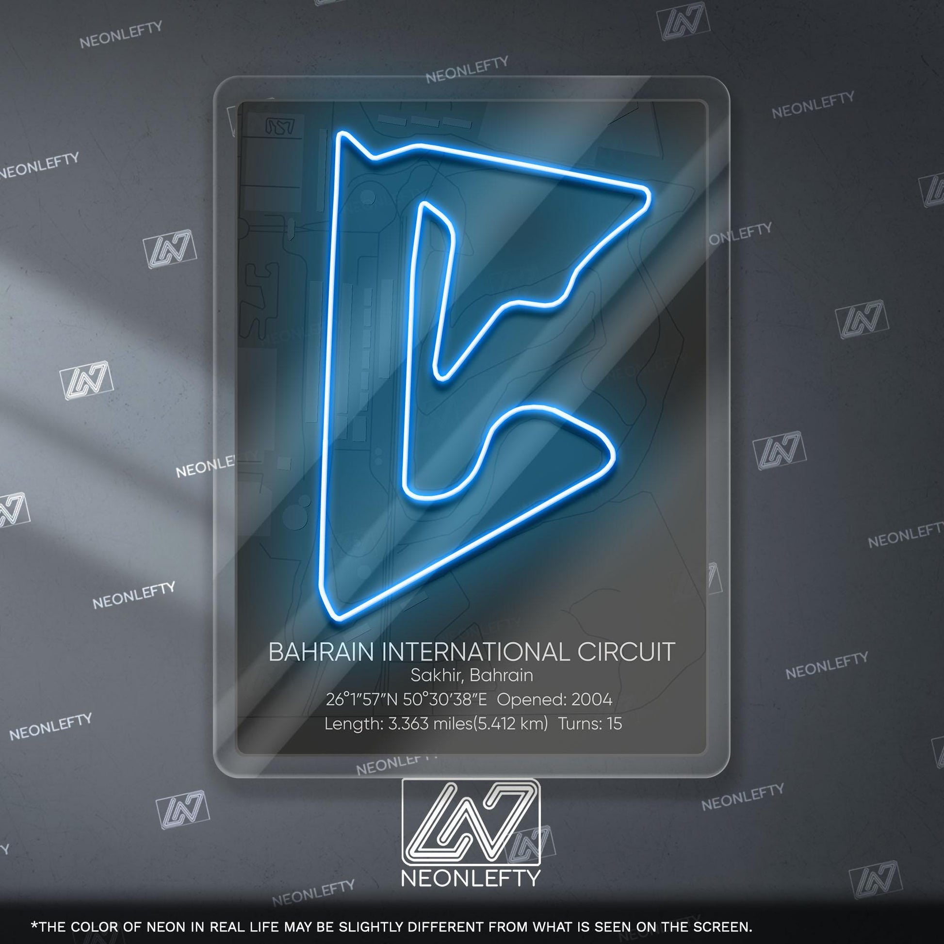 Bahrain Circuit Neon Sign - Modern Formula 1 track wall art inspired by the Grand Prix, perfect for garage, man cave or racing space