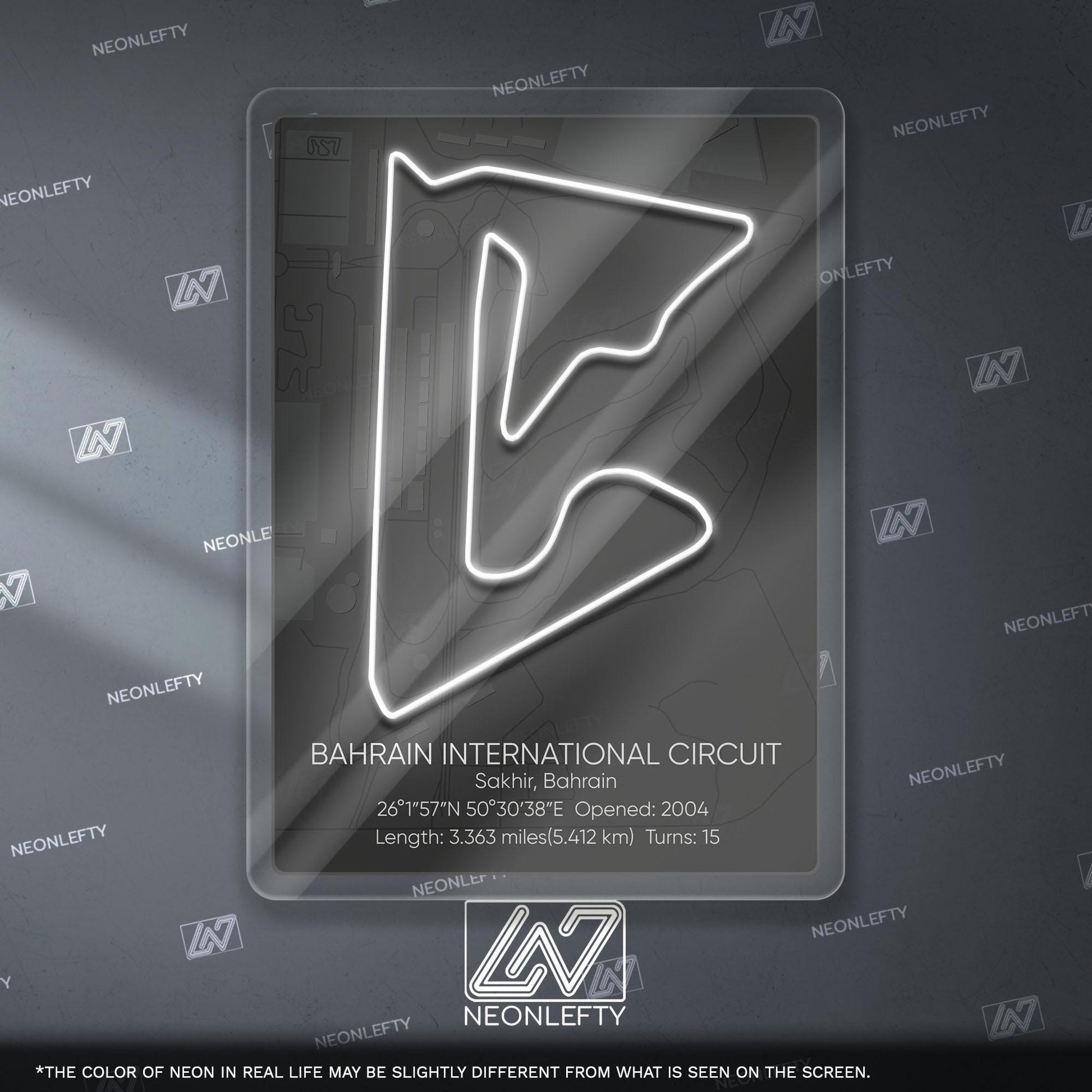 Bahrain Circuit Neon Sign - Modern Formula 1 track wall art inspired by the Grand Prix, perfect for garage, man cave or racing space
