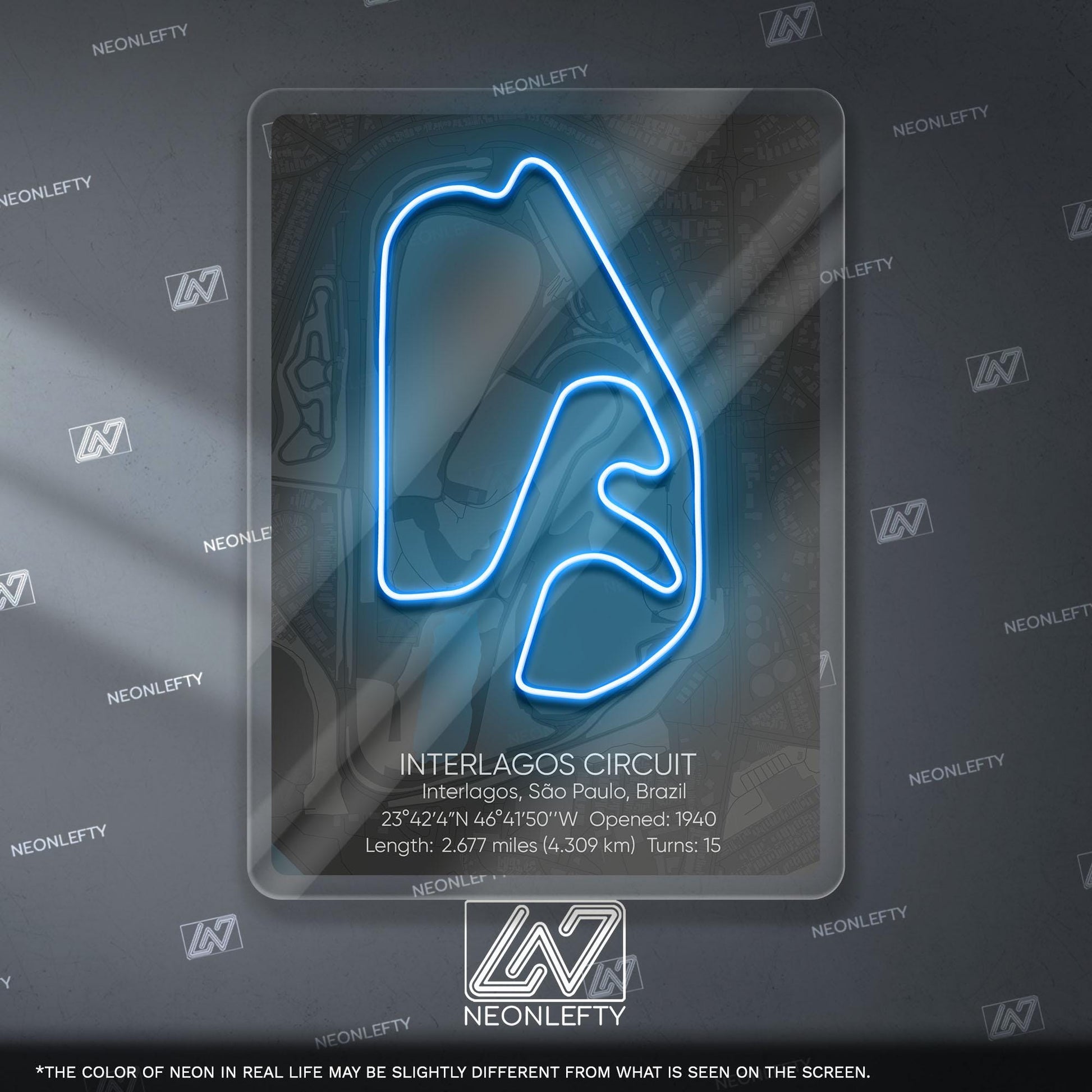 Interlagos Circuit Neon Sign - Iconic Brazilian Formula 1 race track wall art, perfect for garage, man cave, motorsport or racing enthusiast