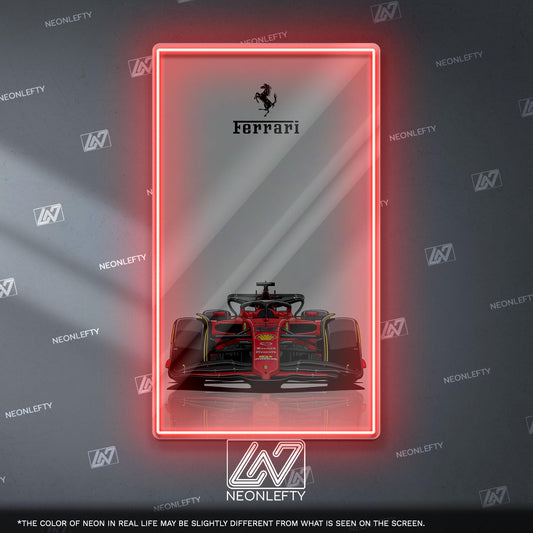 Ferrari F1 Neon Sign - Bold front view wall art of iconic Scuderia Ferrari Formula 1 car, perfect for garage, man cave, office or motorsport