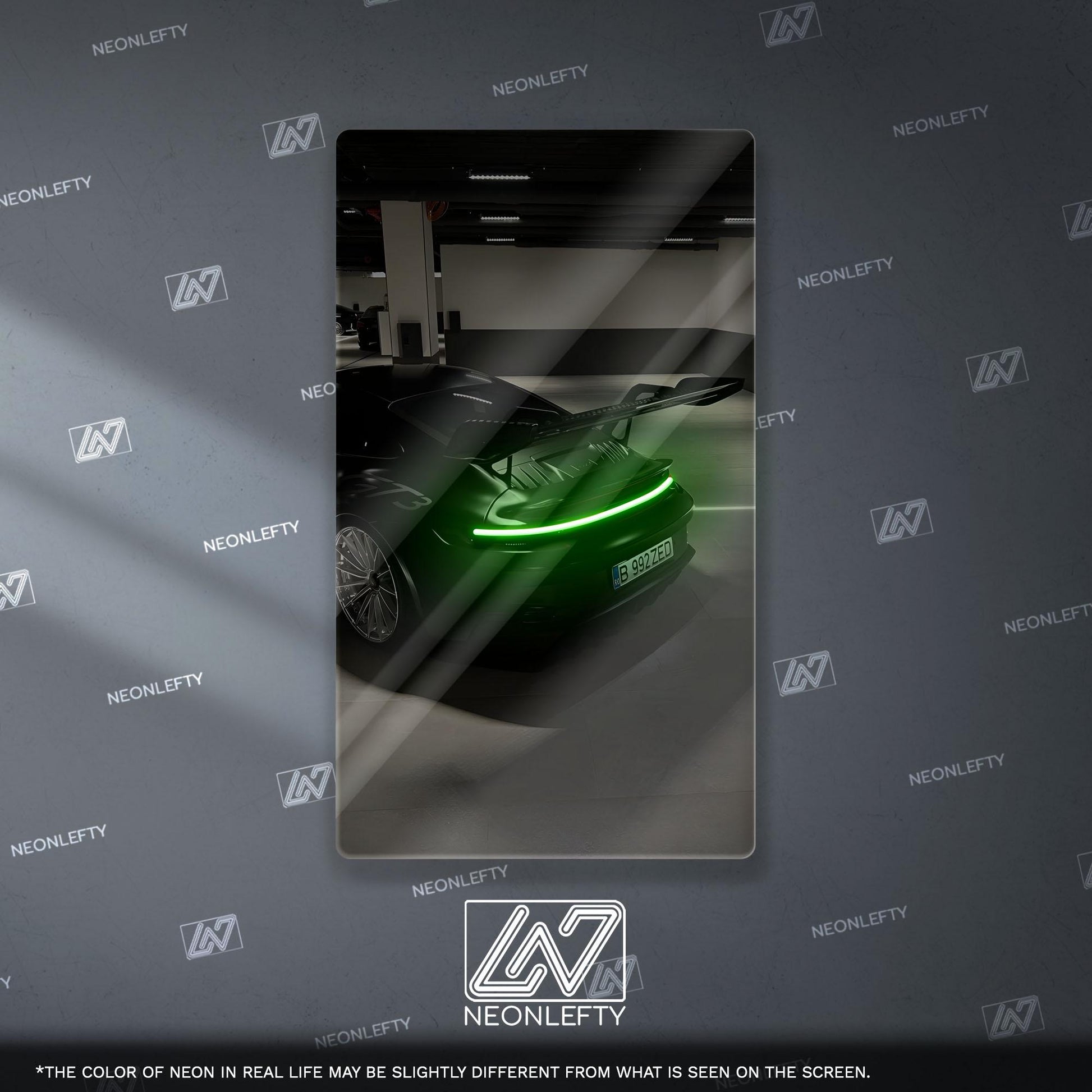 Porsche 911 GT Style Neon Sign - iconic rear view supercar wall decor for garage man cave racing room or luxury automotive interior display