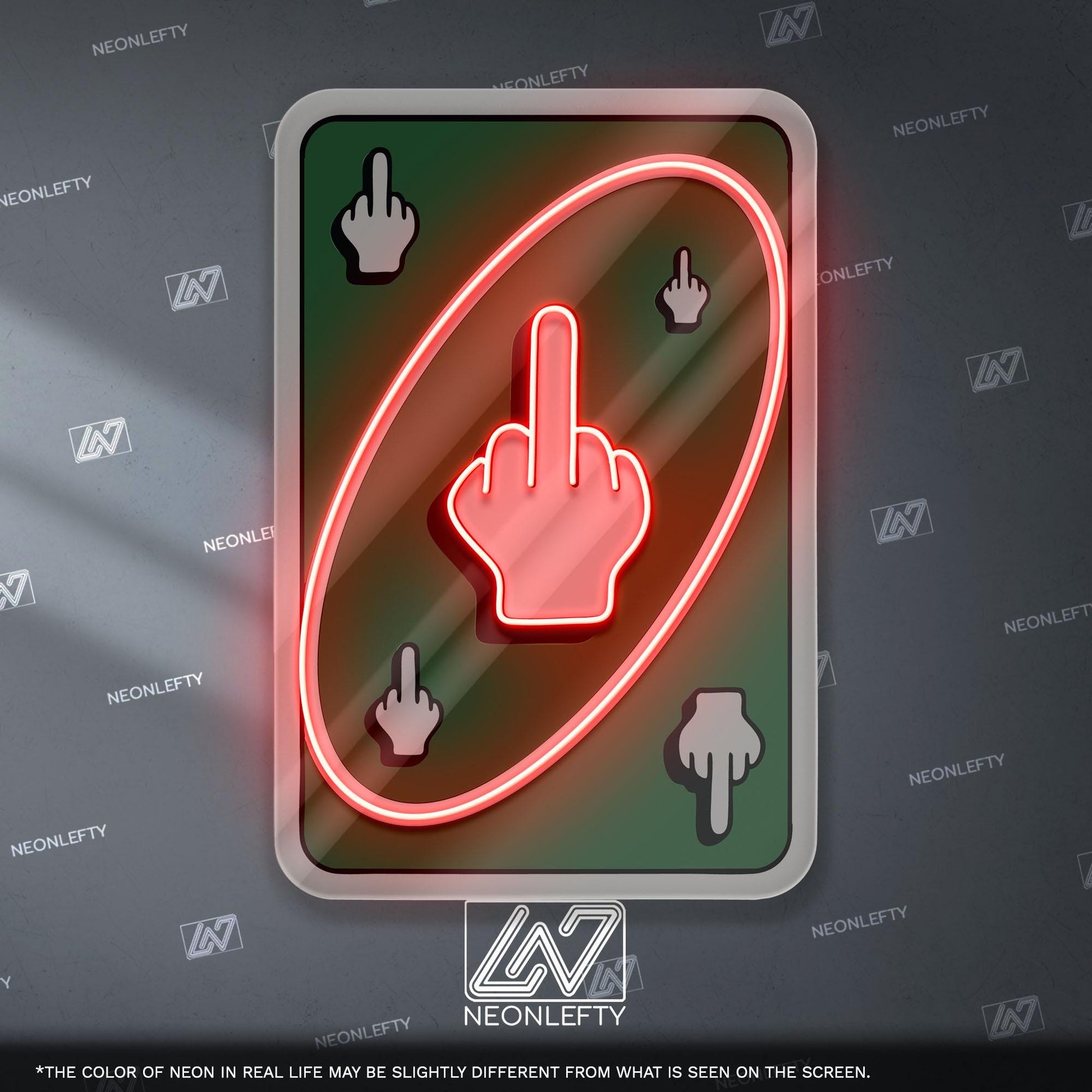 Uno Card Middle Finger Neon Sign – Funny rude card design wall decor, bold party neon art for game room, bar or man cave