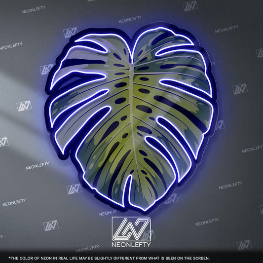 Monstera Leaf Neon Sign - Tropical botanical wall decor inspired by modern jungle style, perfect for living room, bedroom or boho interior