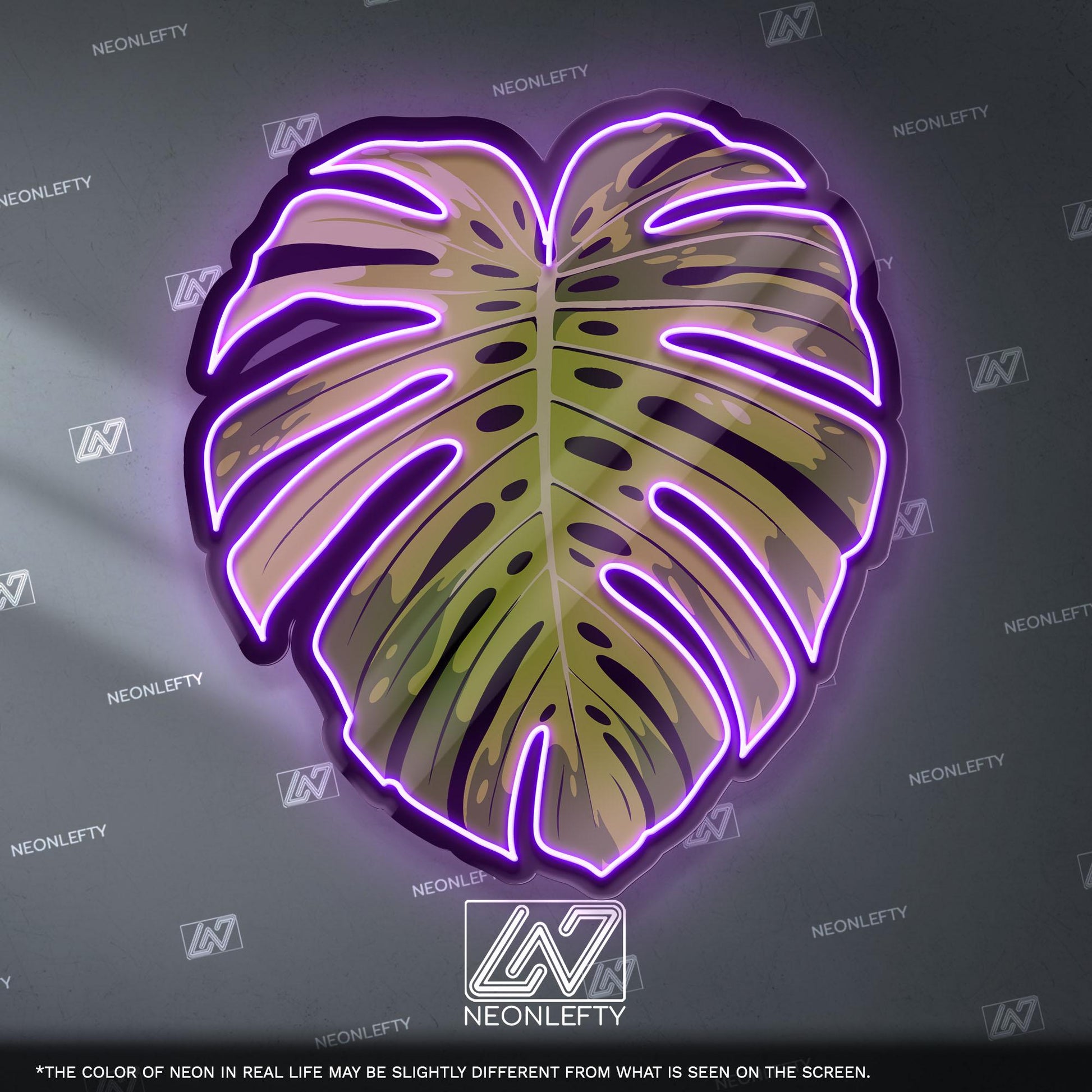 Monstera Leaf Neon Sign - Tropical botanical wall decor inspired by modern jungle style, perfect for living room, bedroom or boho interior