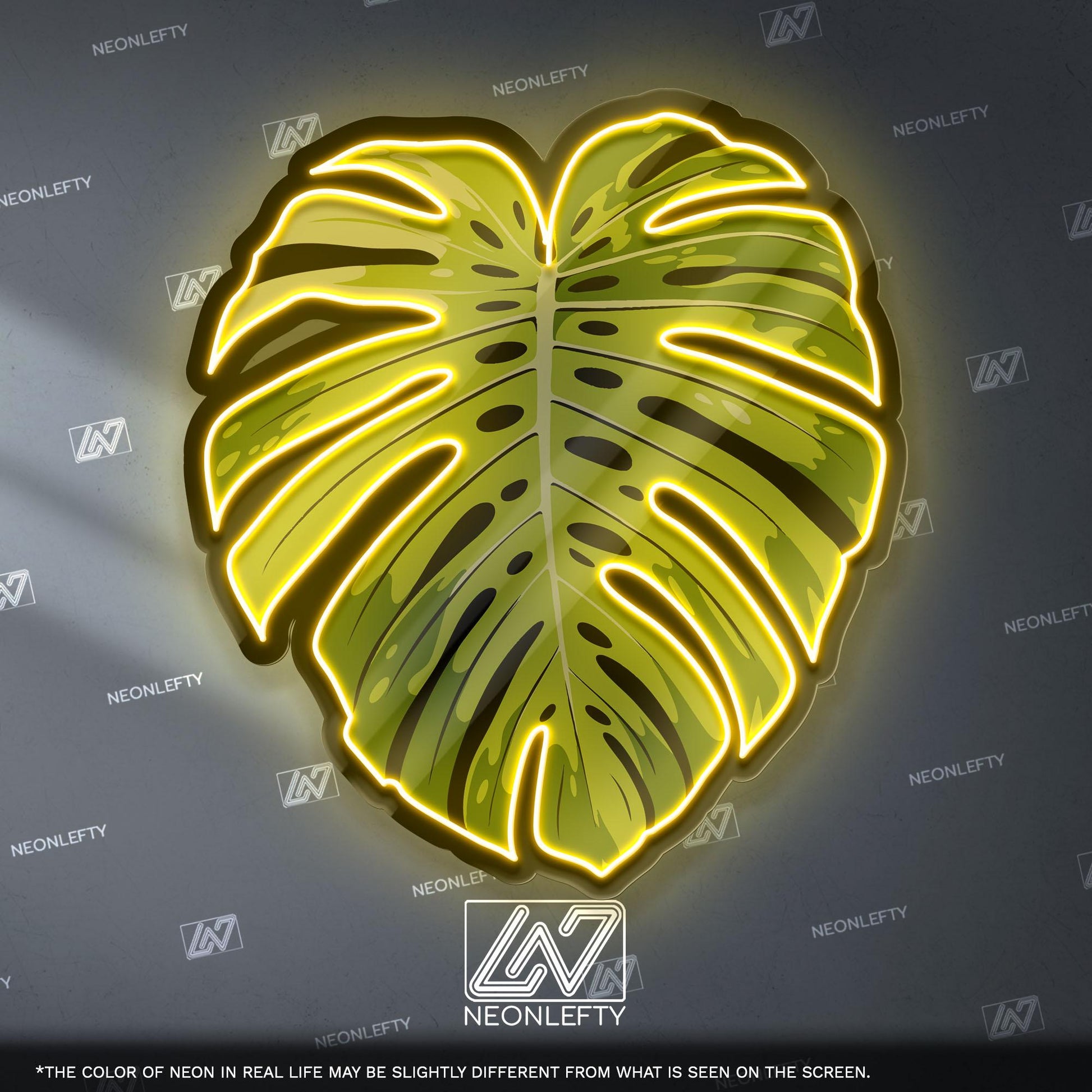 Monstera Leaf Neon Sign - Tropical botanical wall decor inspired by modern jungle style, perfect for living room, bedroom or boho interior