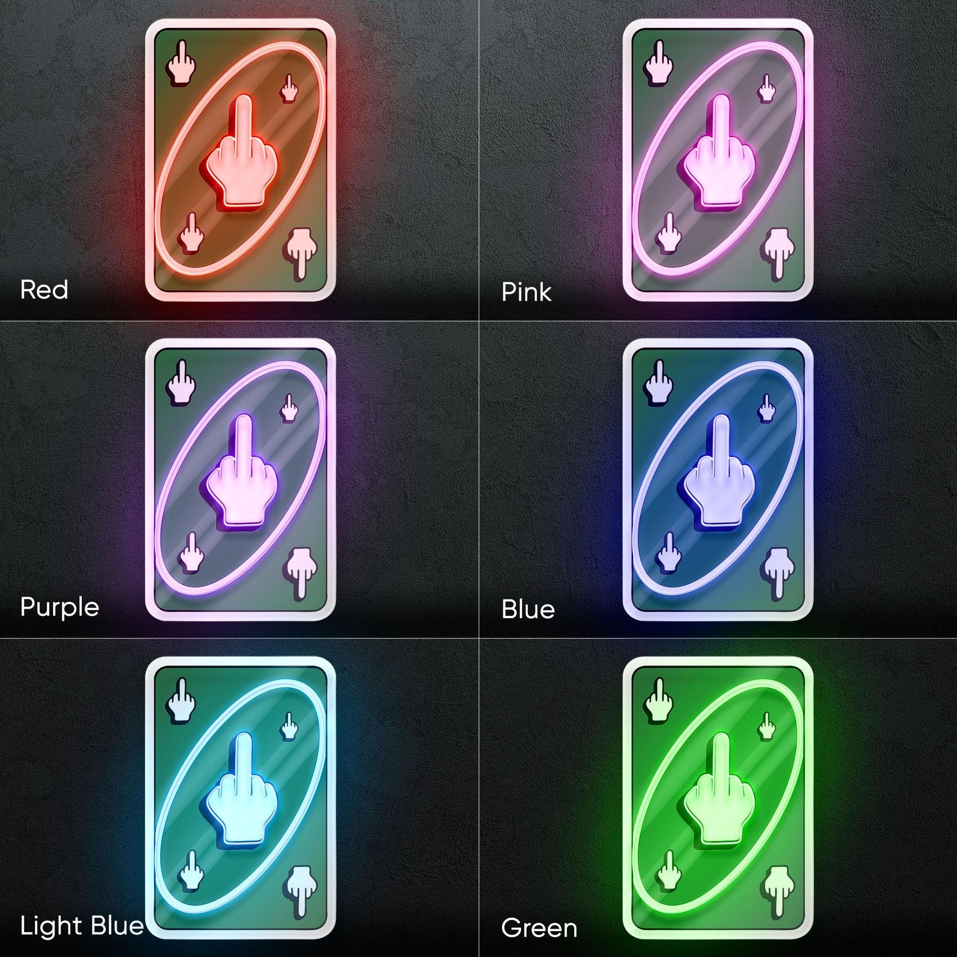 Uno Card Middle Finger Neon Sign – Funny rude card design wall decor, bold party neon art for game room, bar or man cave