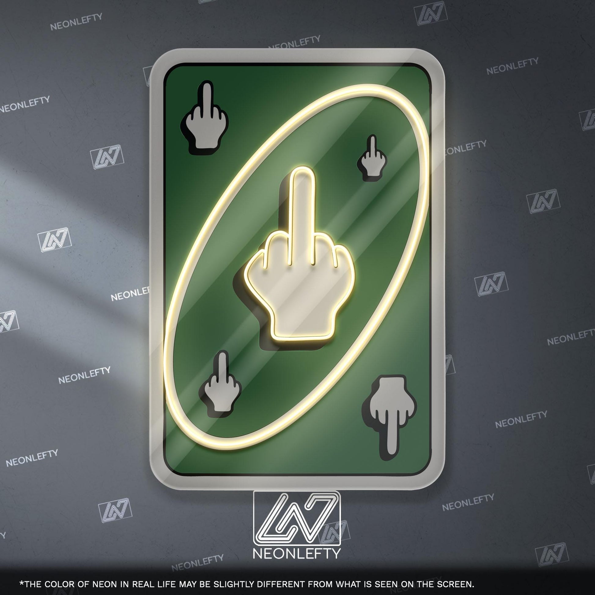 Uno Card Middle Finger Neon Sign – Funny rude card design wall decor, bold party neon art for game room, bar or man cave