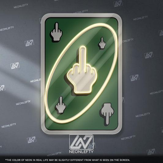 Uno Card Middle Finger Neon Sign – Funny rude card design wall decor, bold party neon art for game room, bar or man cave
